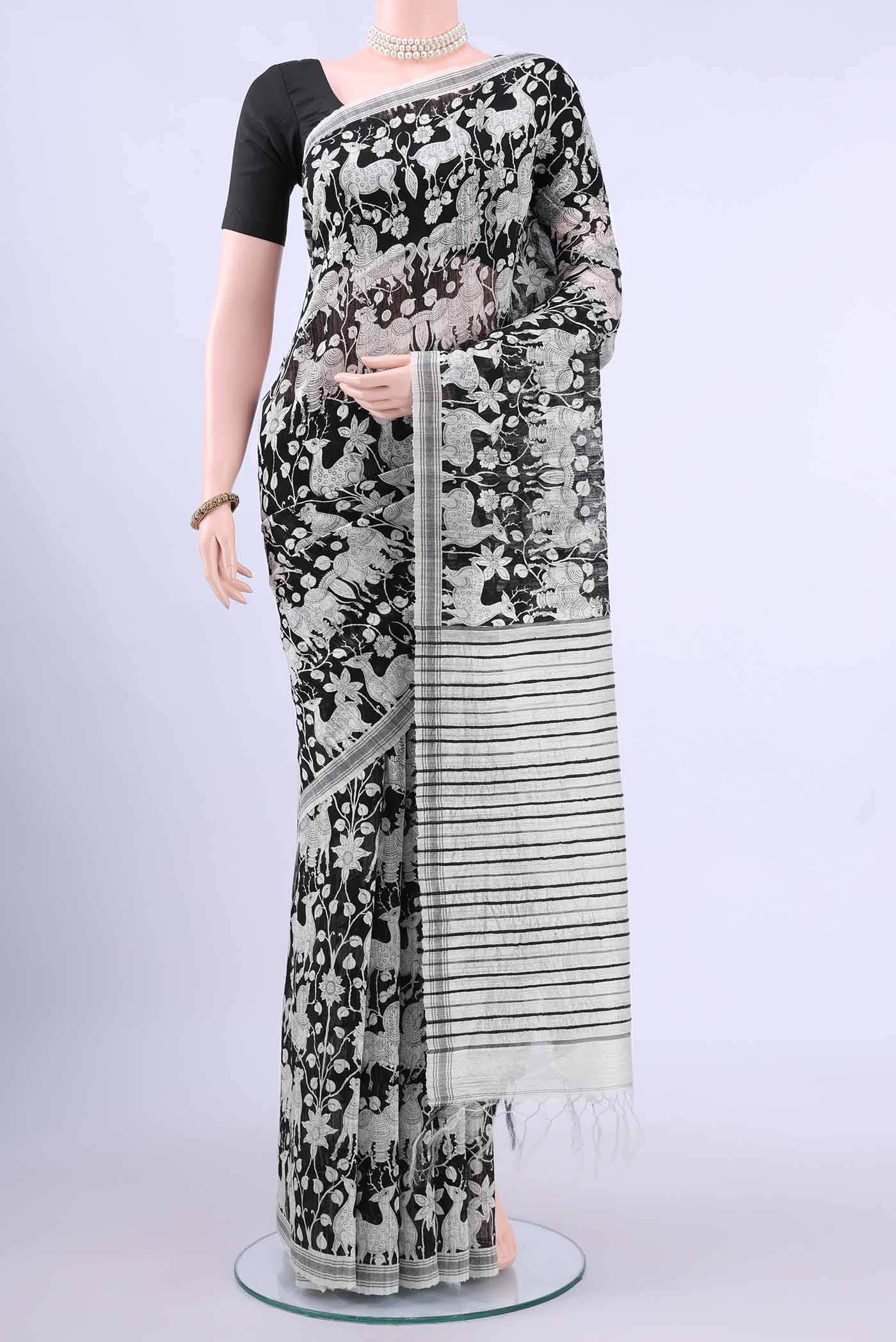Black Tussar Silk Saree