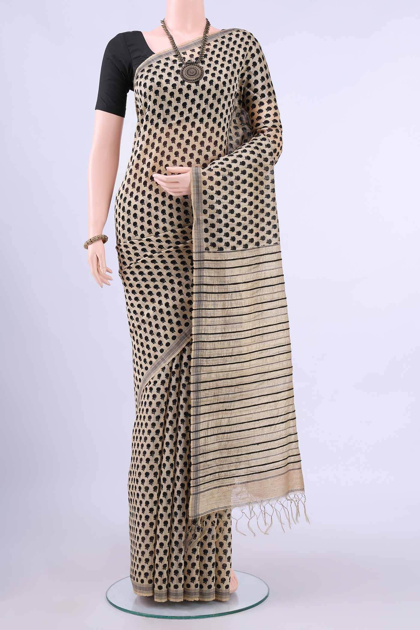 Beige Tussar Silk Saree