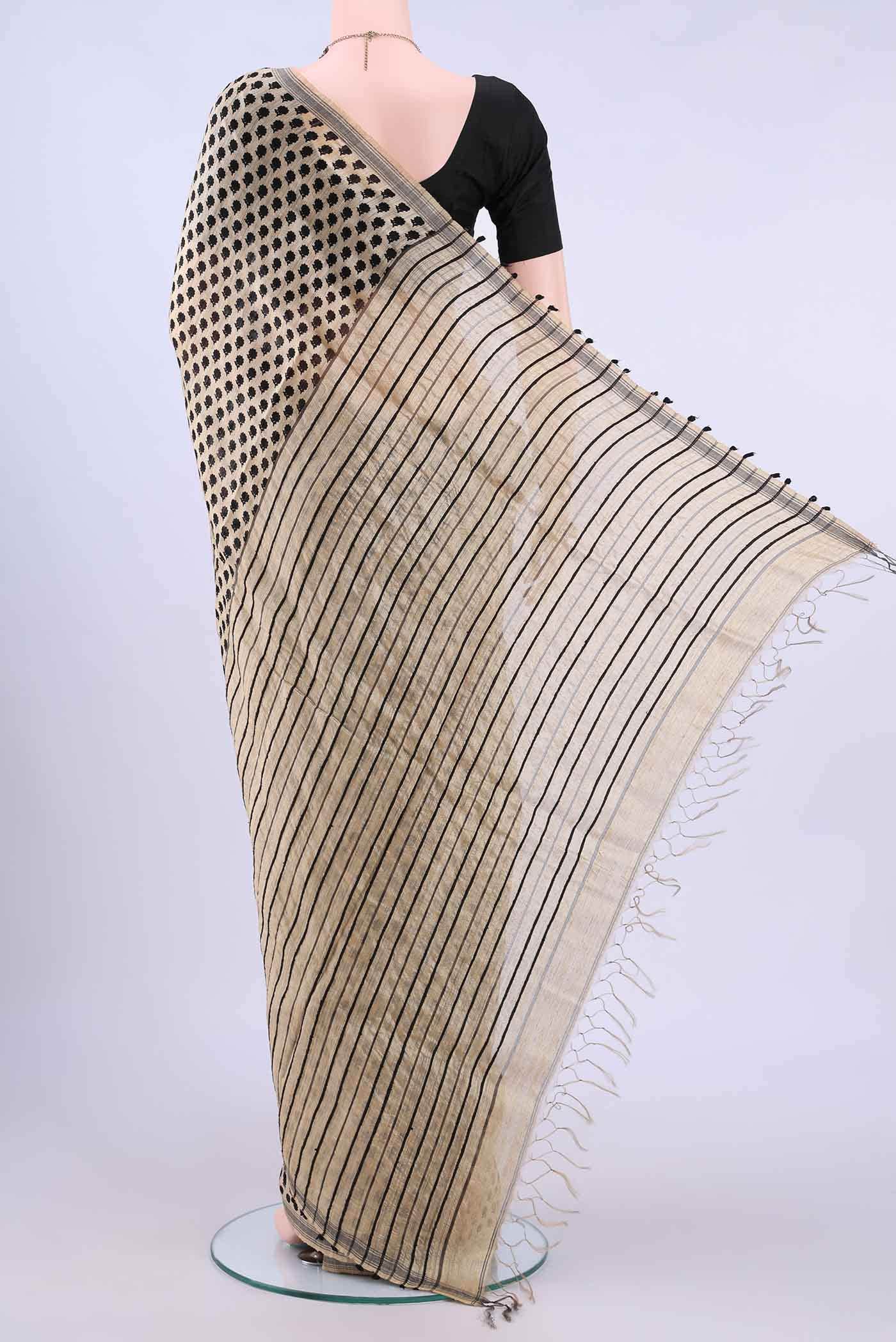 Beige Tussar Silk Saree