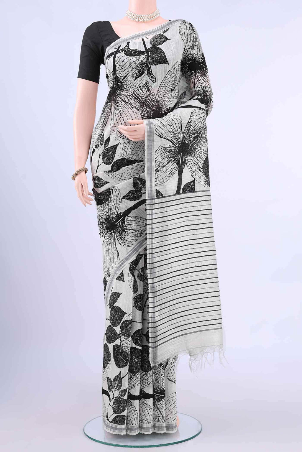 Off White Tussar Silk Saree