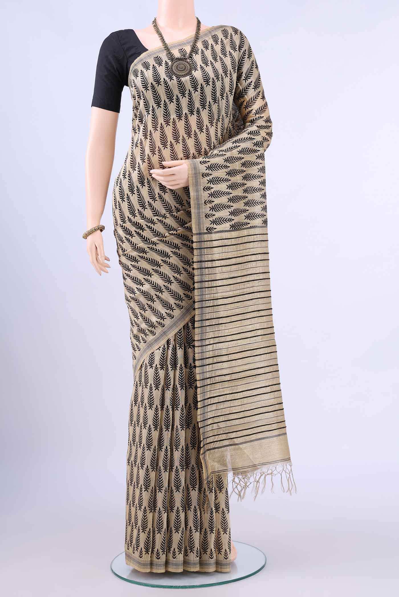 Beige Tussar Silk Saree