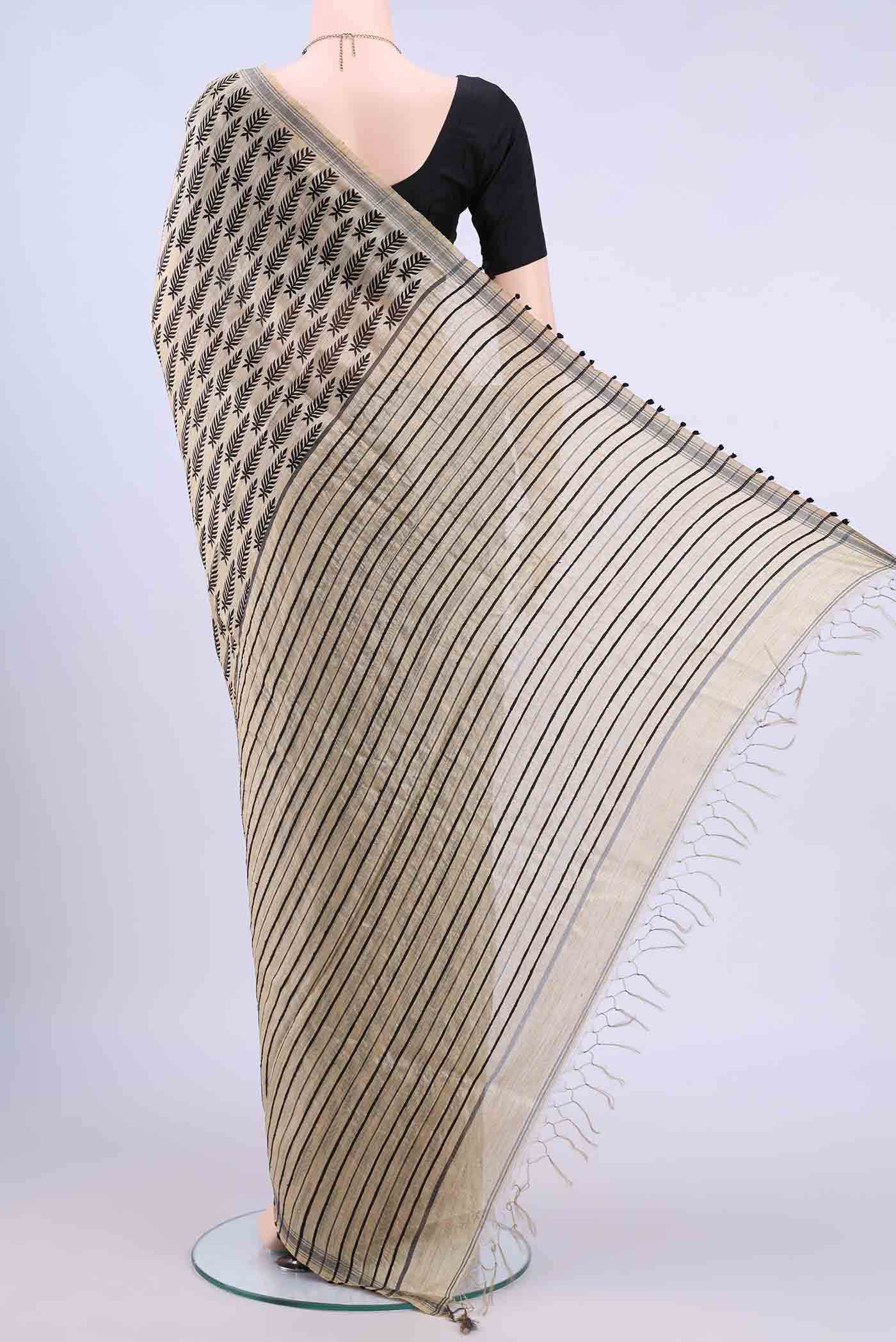 Beige Tussar Silk Saree