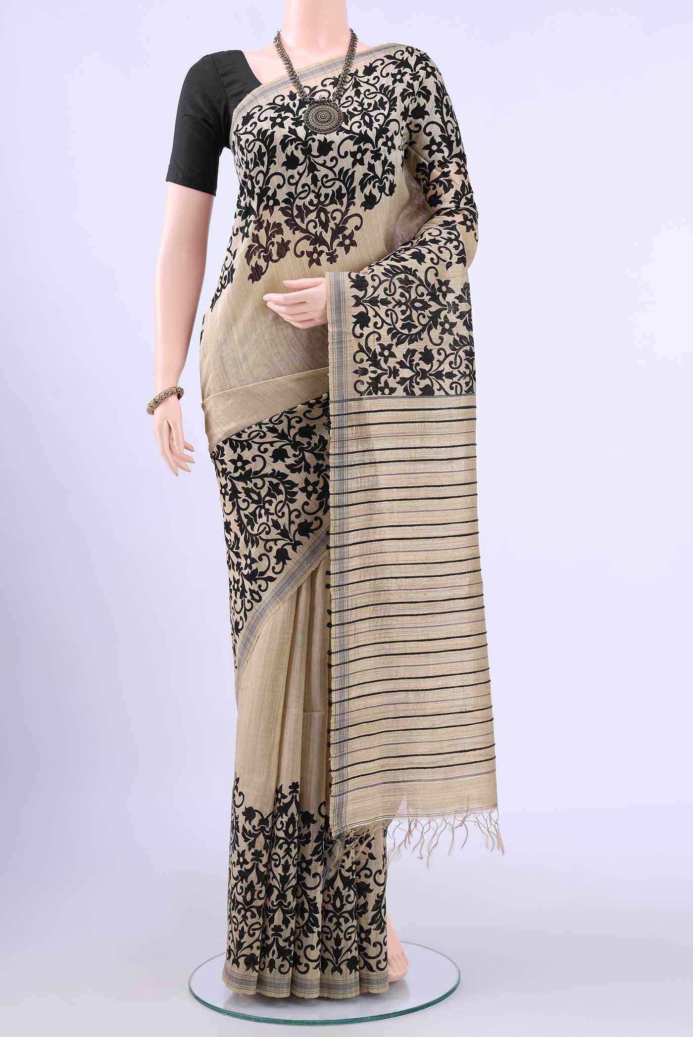 Beige Tussar Silk Saree