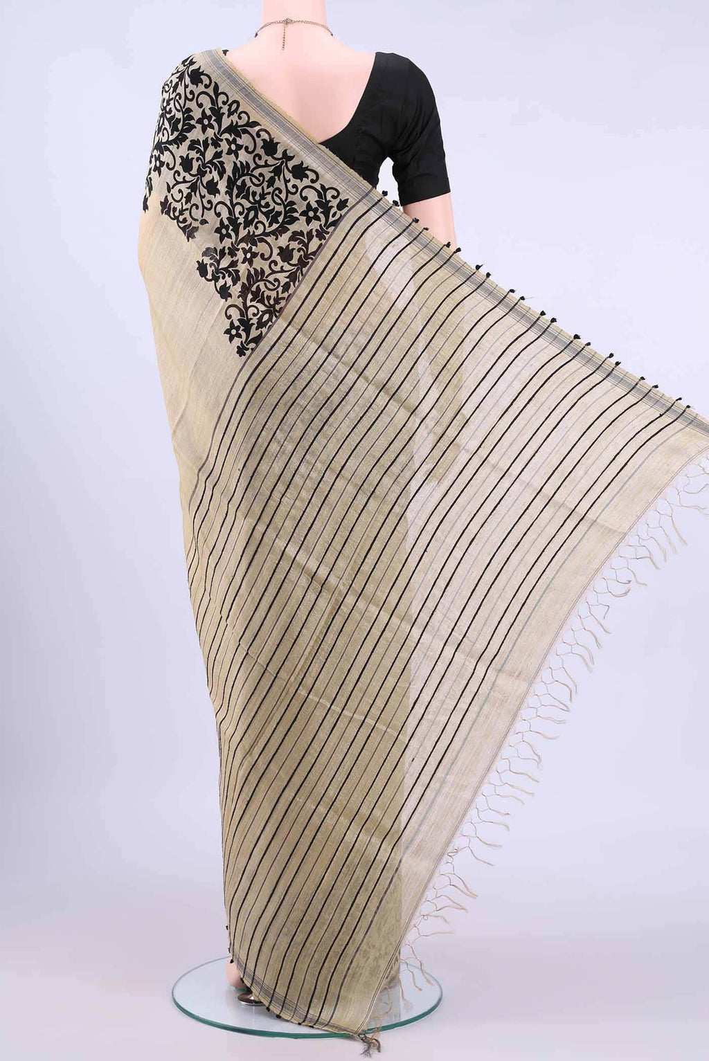 Beige Tussar Silk Saree