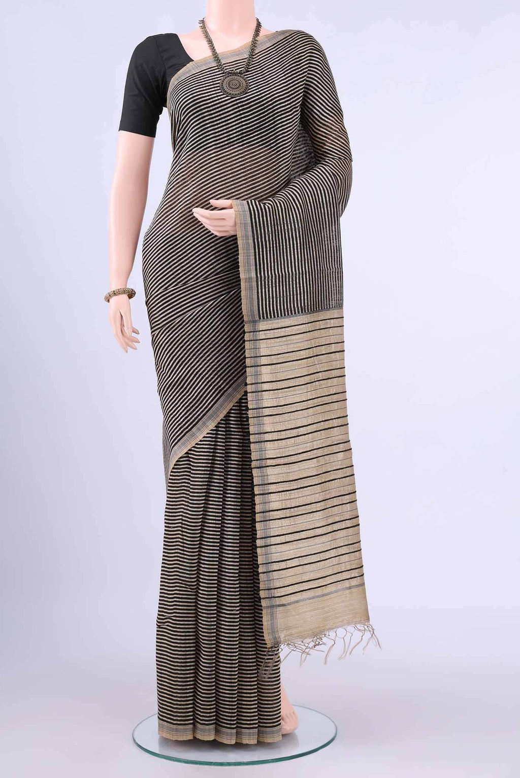 Beige Tussar Silk Saree