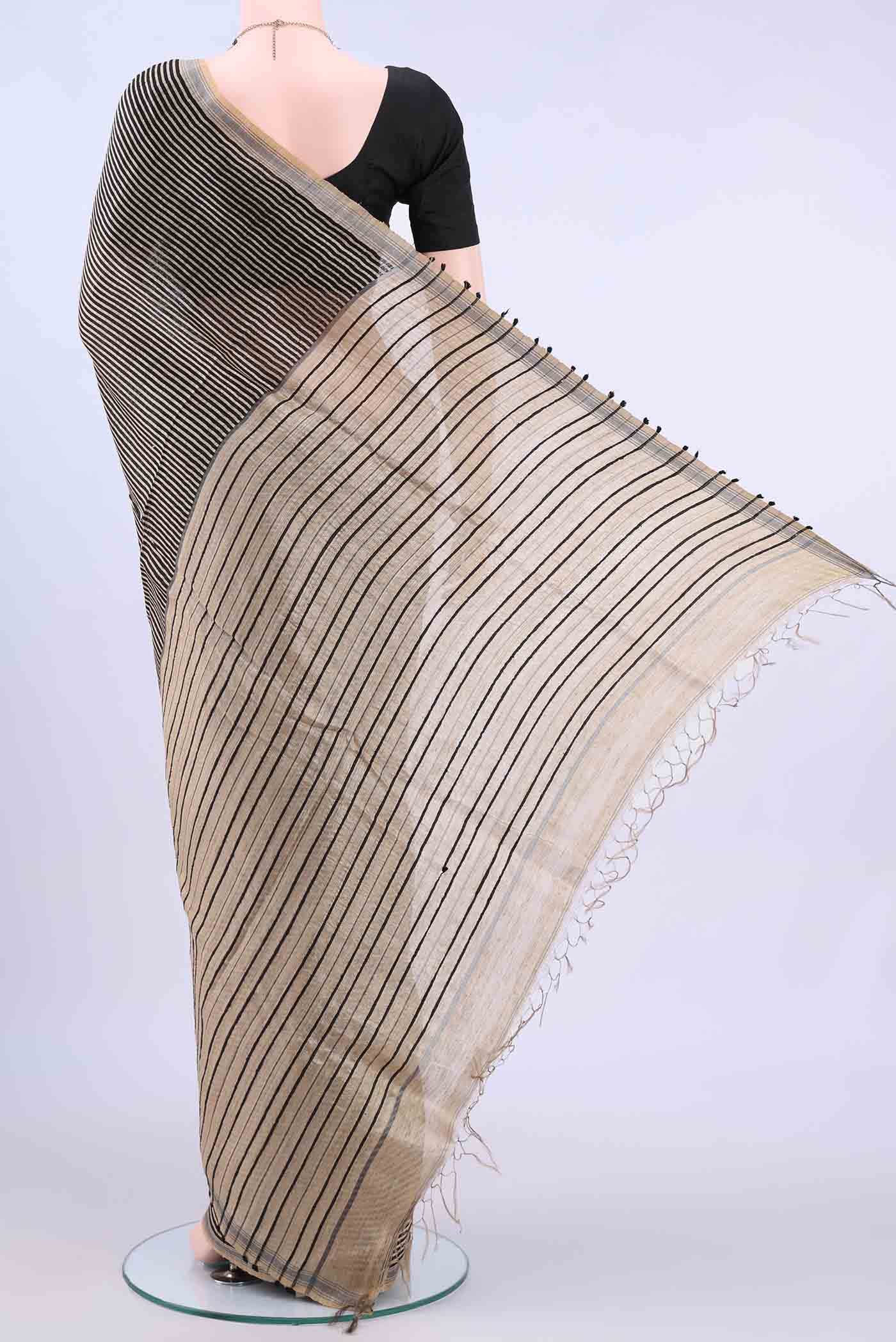 Beige Tussar Silk Saree