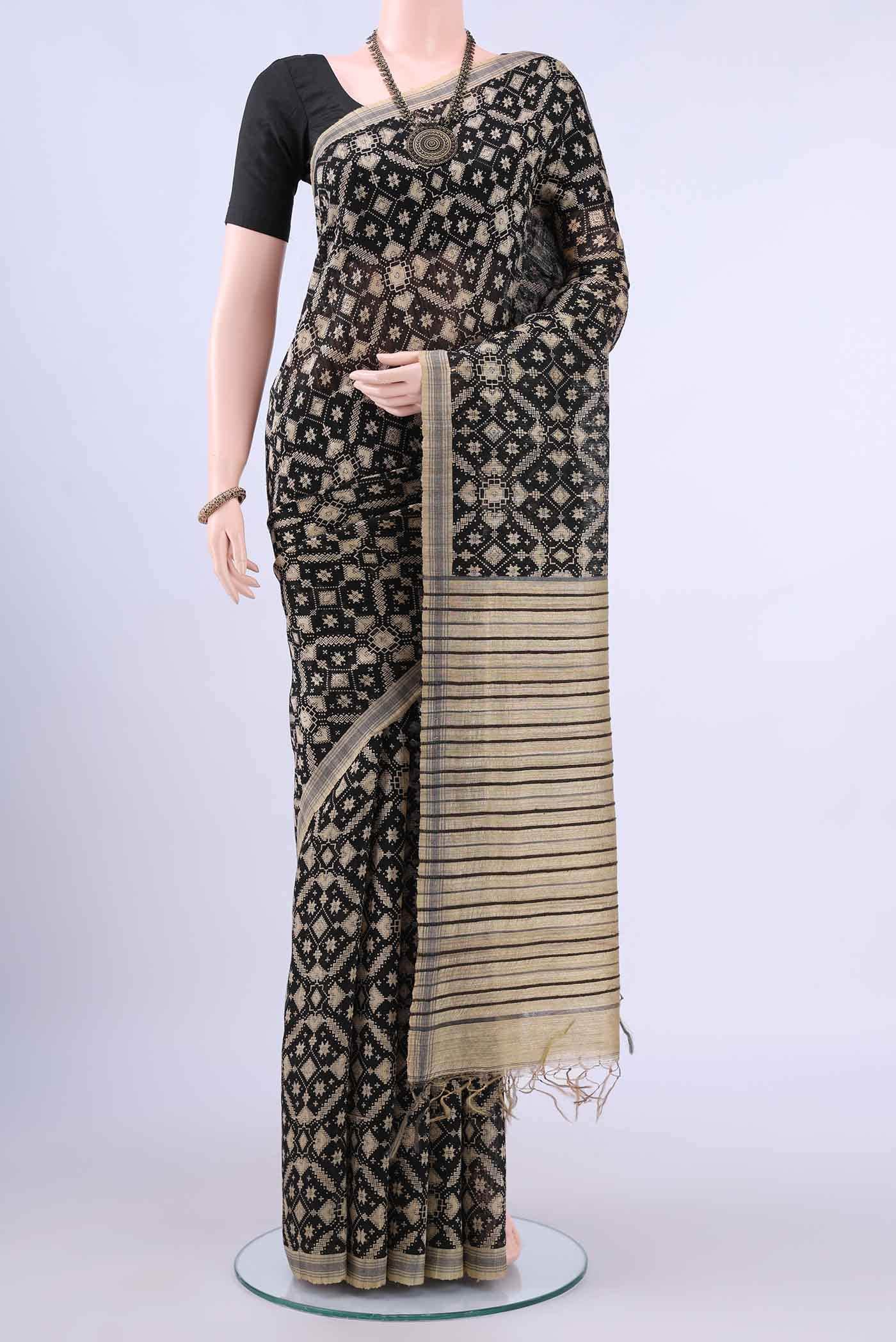 Black Tussar Silk Saree