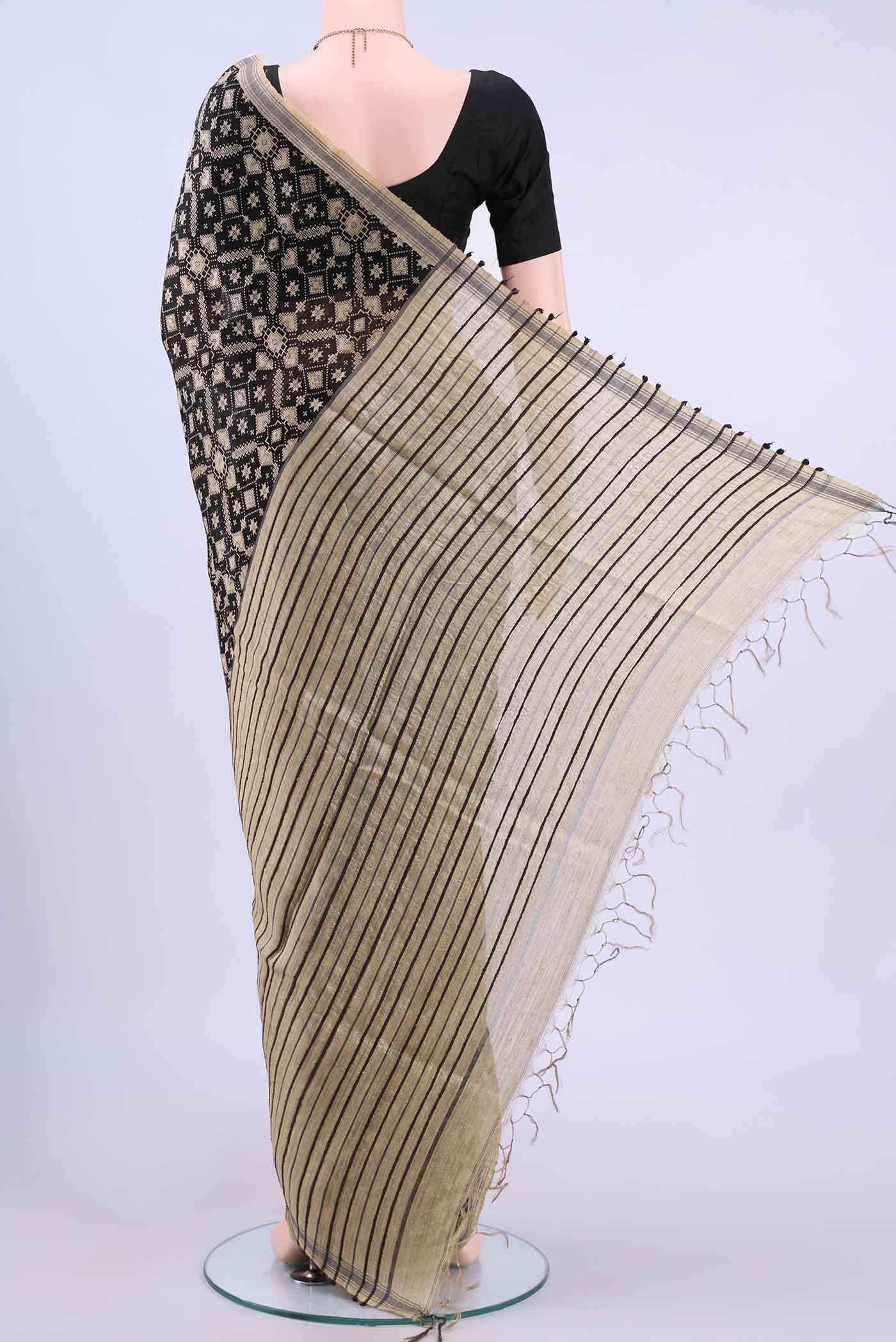 Black Tussar Silk Saree