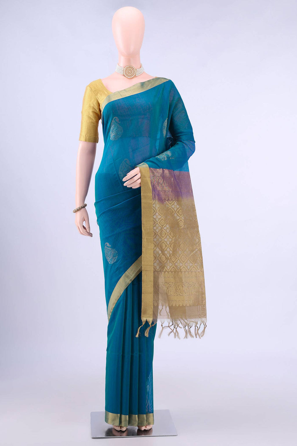 Dark Blue Kora Cotton Saree