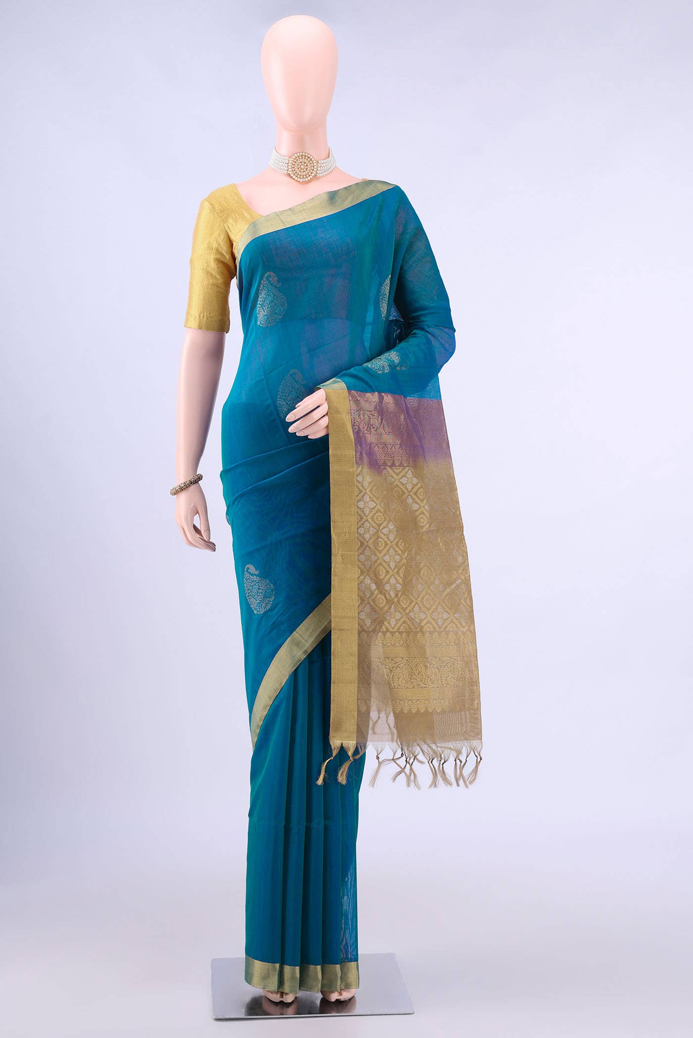 Dark Blue Kora Cotton Saree