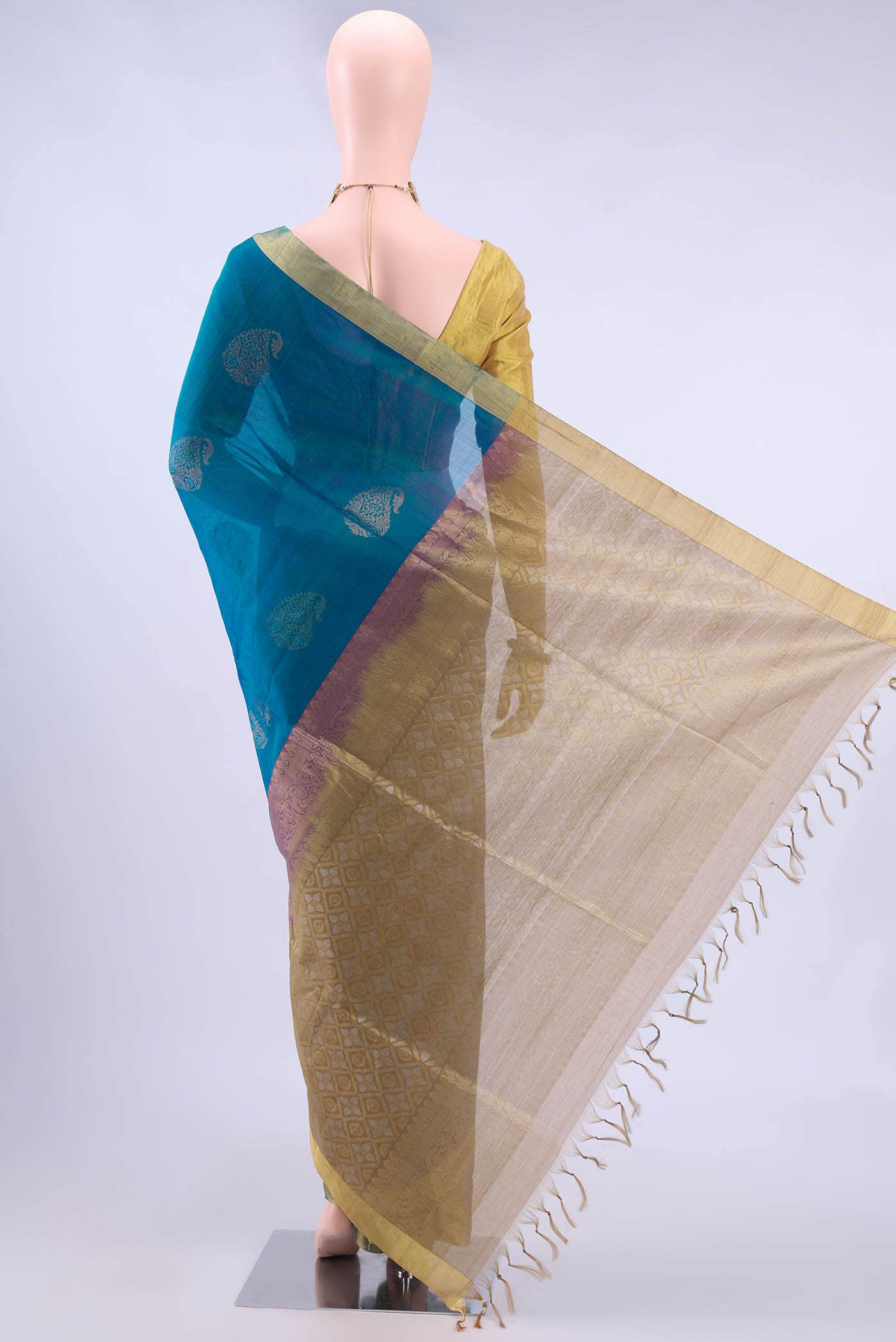 Dark Blue Kora Cotton Saree
