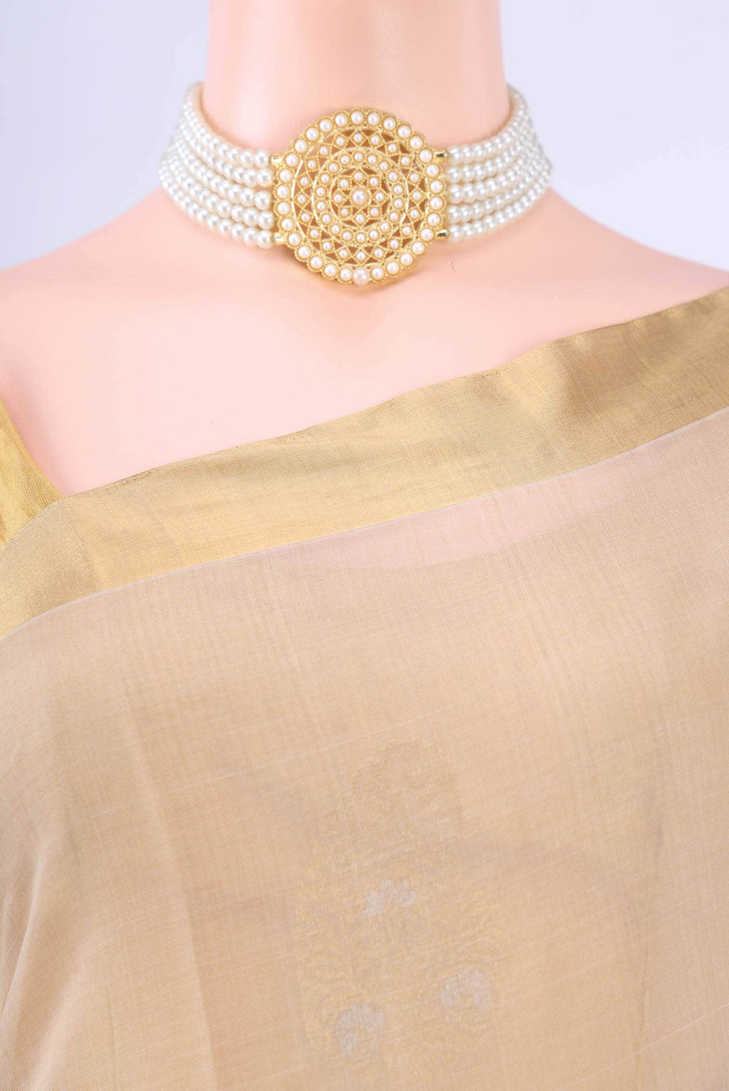 Beige Kora Cotton Saree