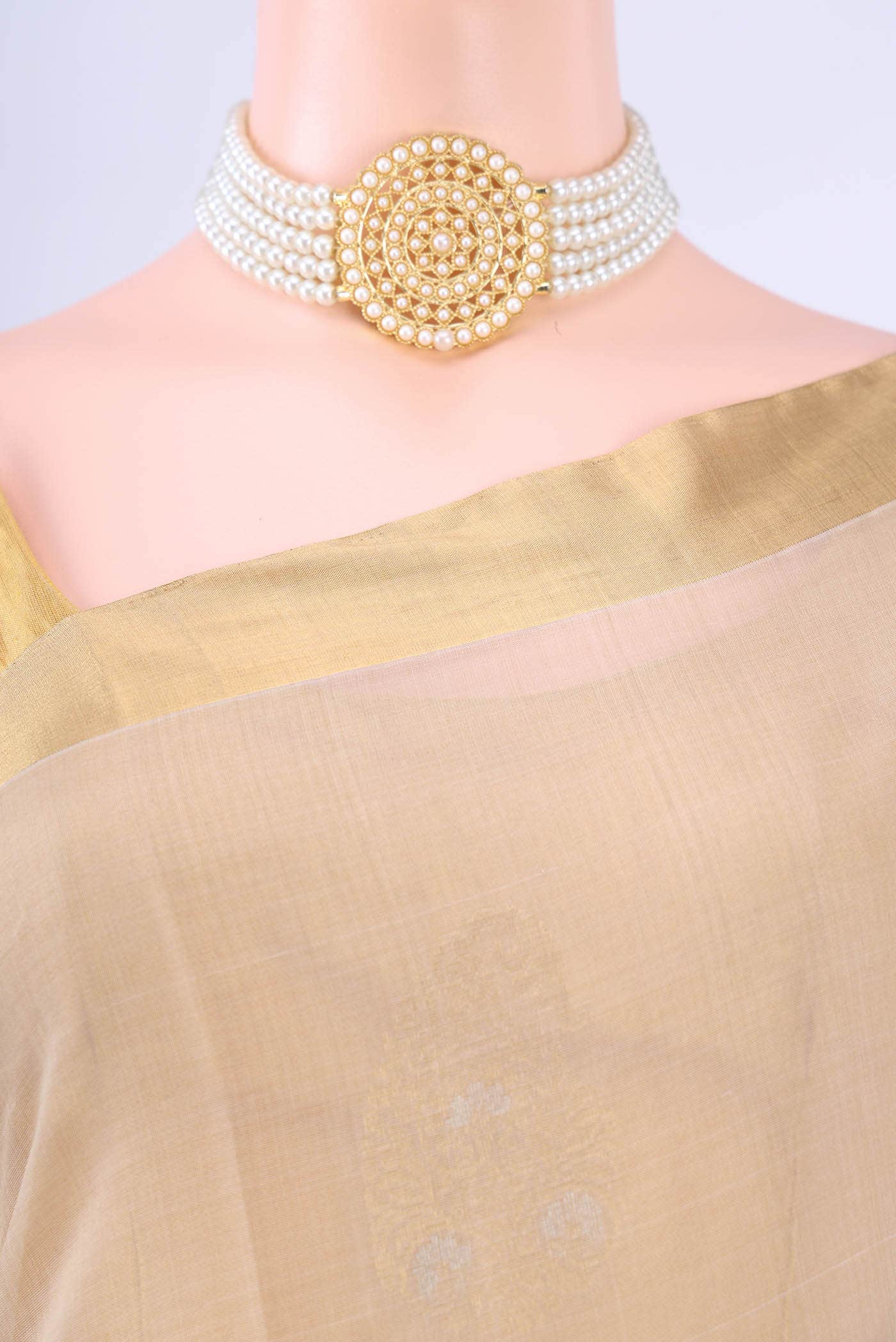 Beige Kora Cotton Saree