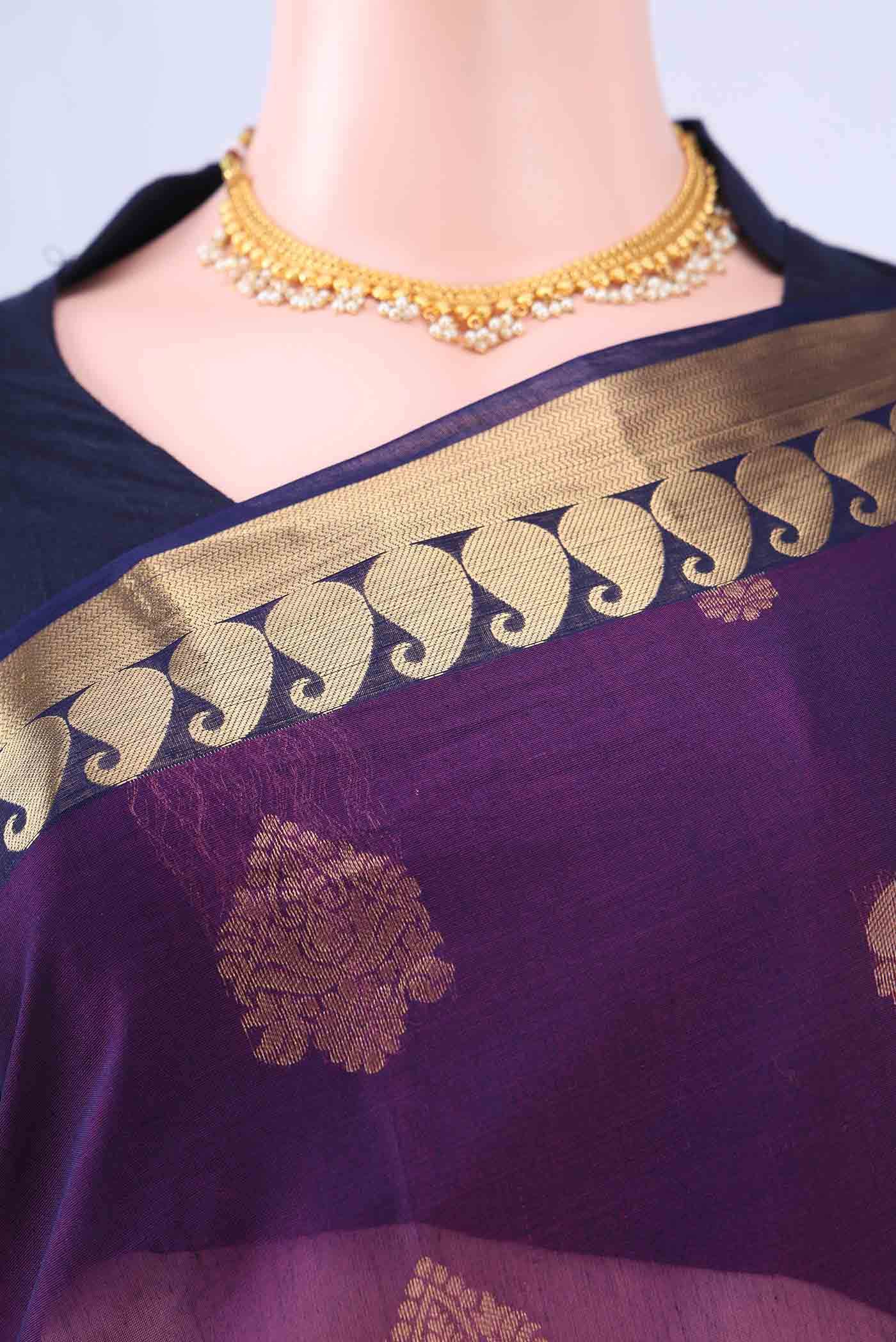 Burgundy Kora Cotton Saree