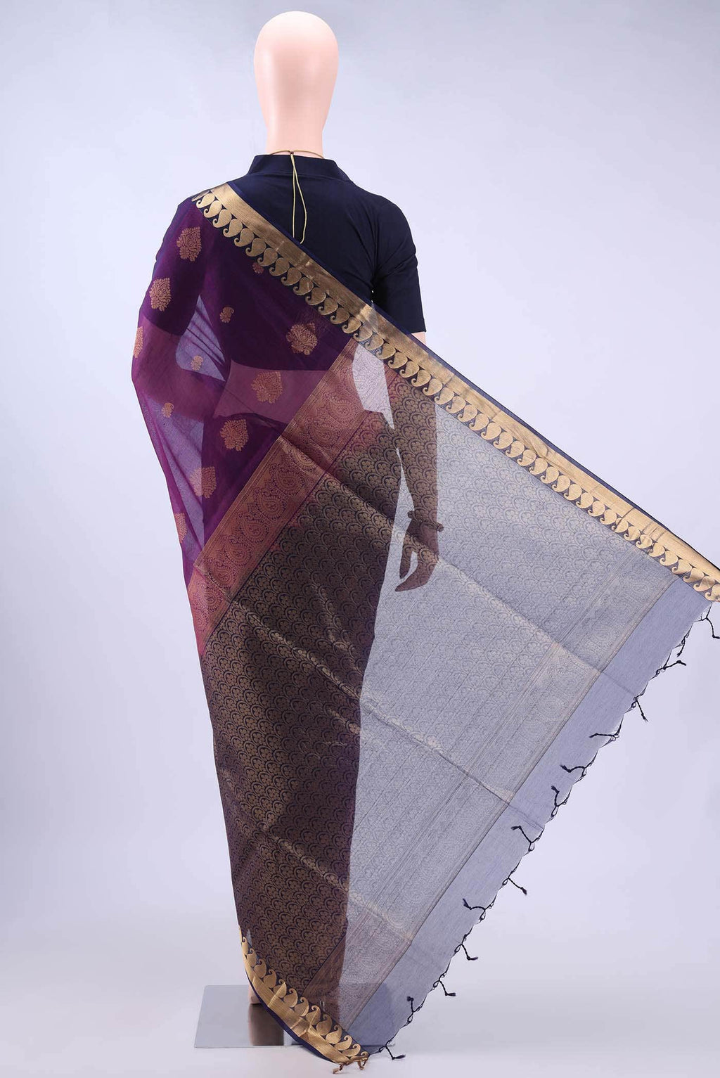 Burgundy Kora Cotton Saree