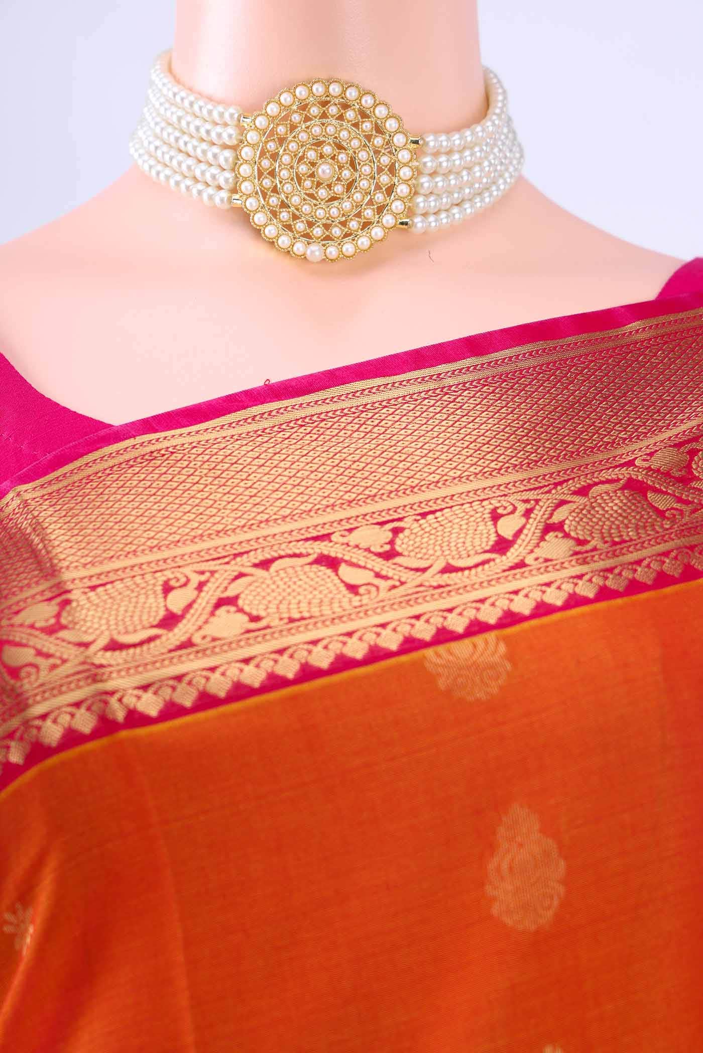 Rust Kora Cotton Saree