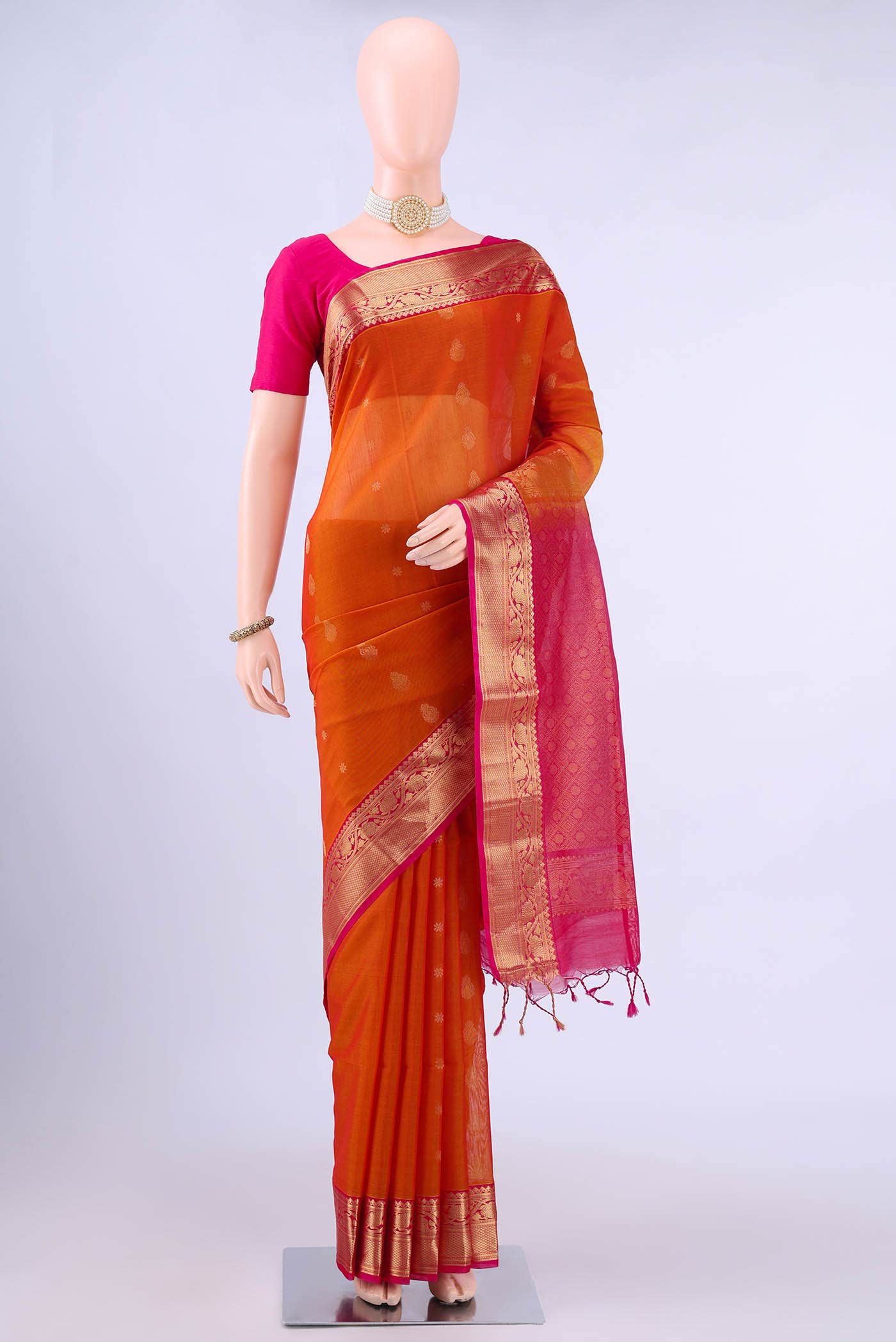 Rust Kora Cotton Saree