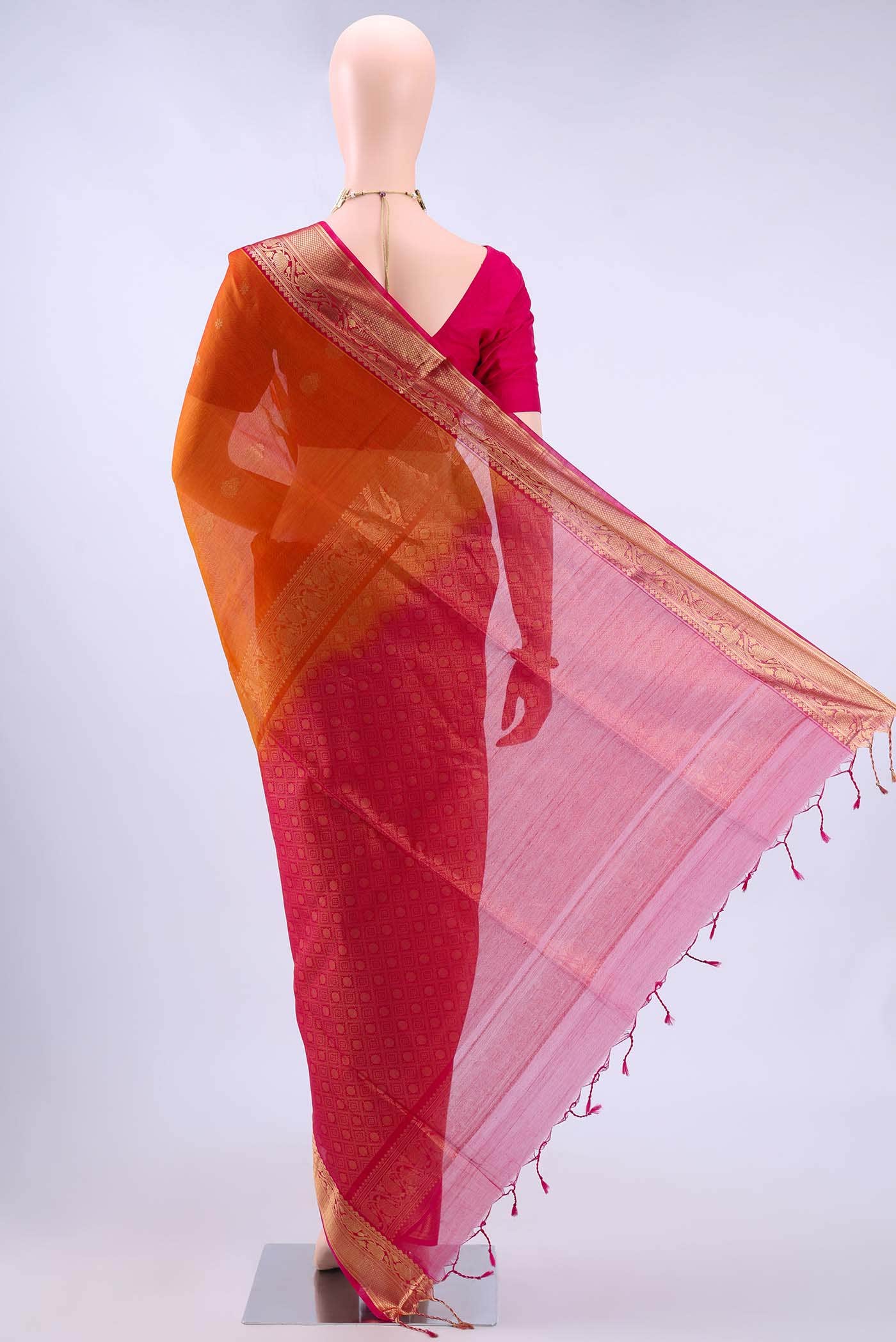 Rust Kora Cotton Saree