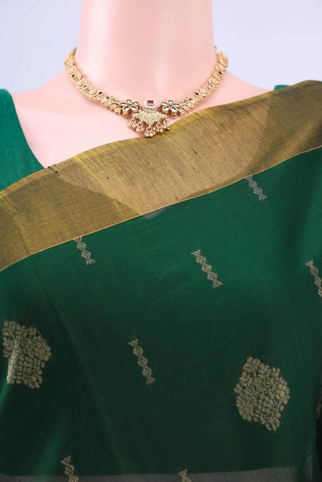 Bottle Green Kora Cotton Saree