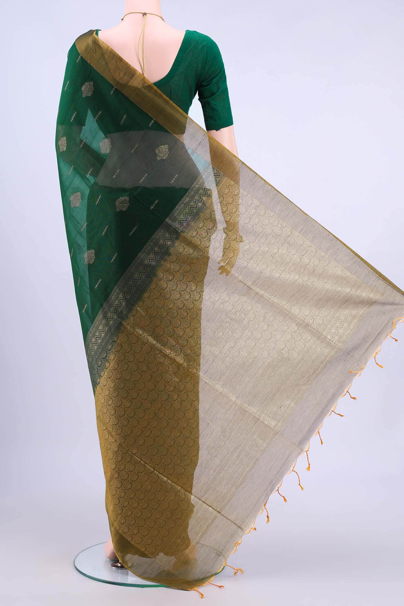 Bottle Green Kora Cotton Saree