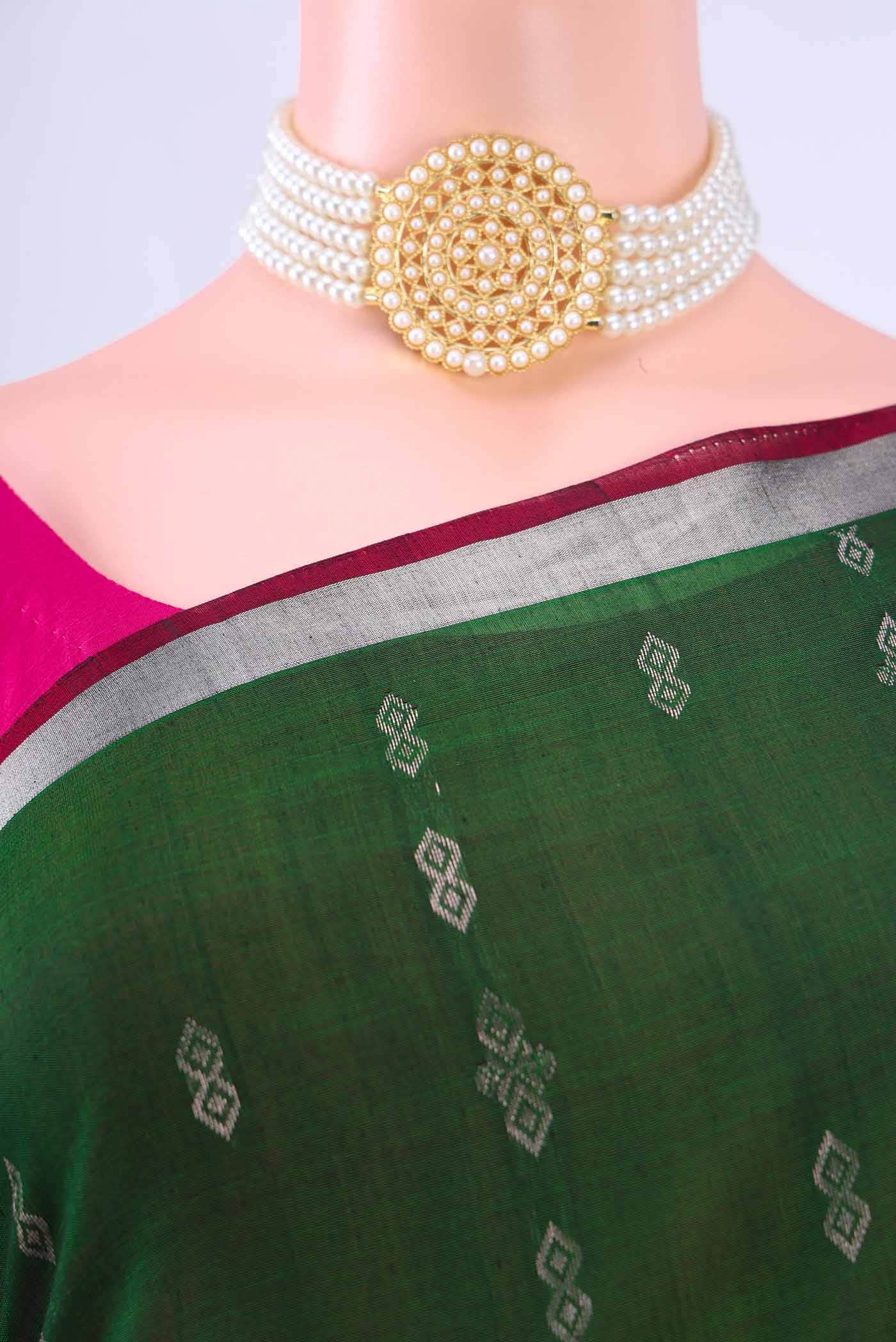 Bottle Green Kora Cotton Saree