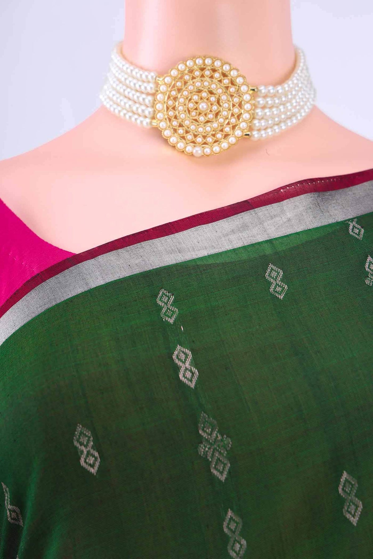 Bottle Green Kora Cotton Saree