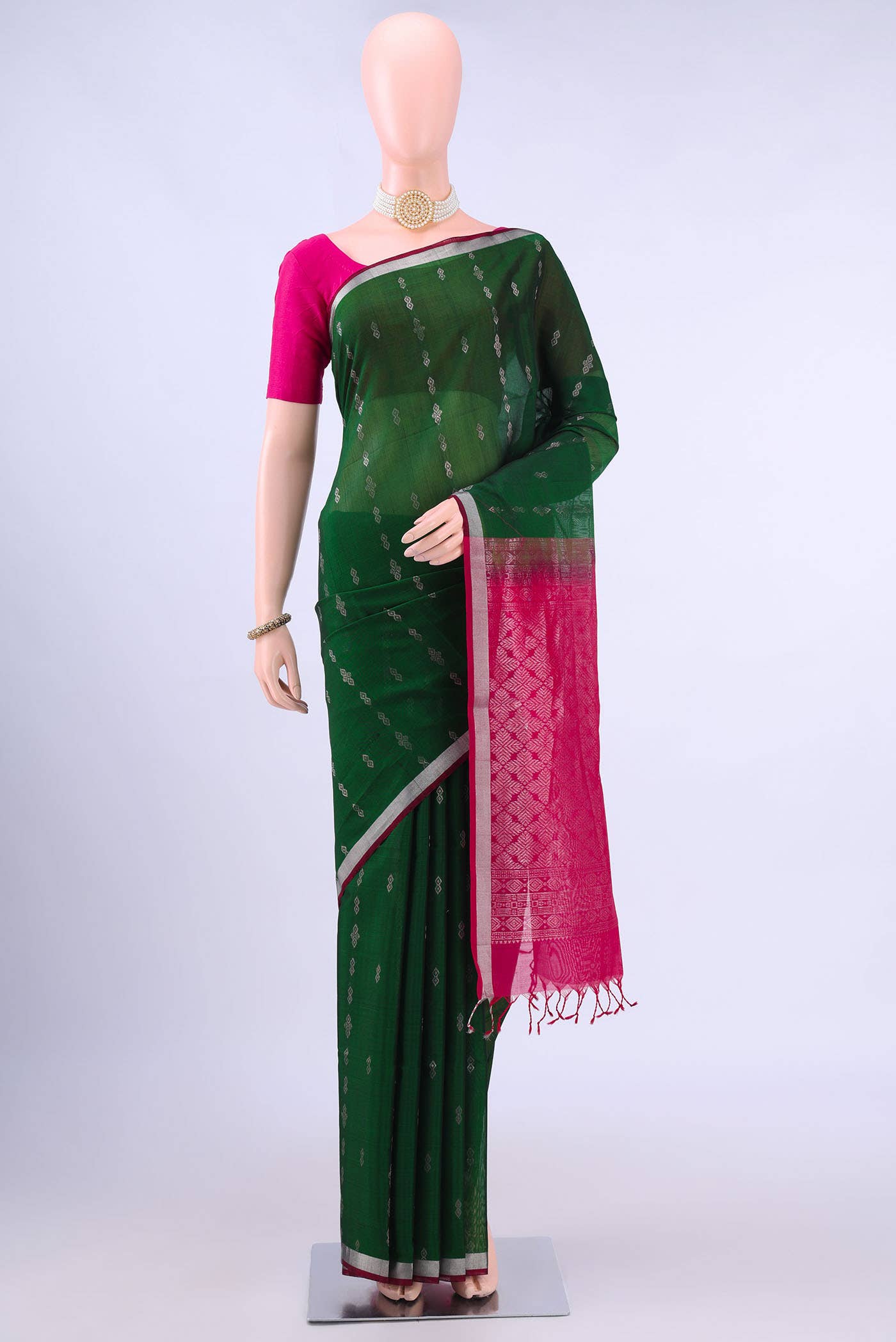 Bottle Green Kora Cotton Saree
