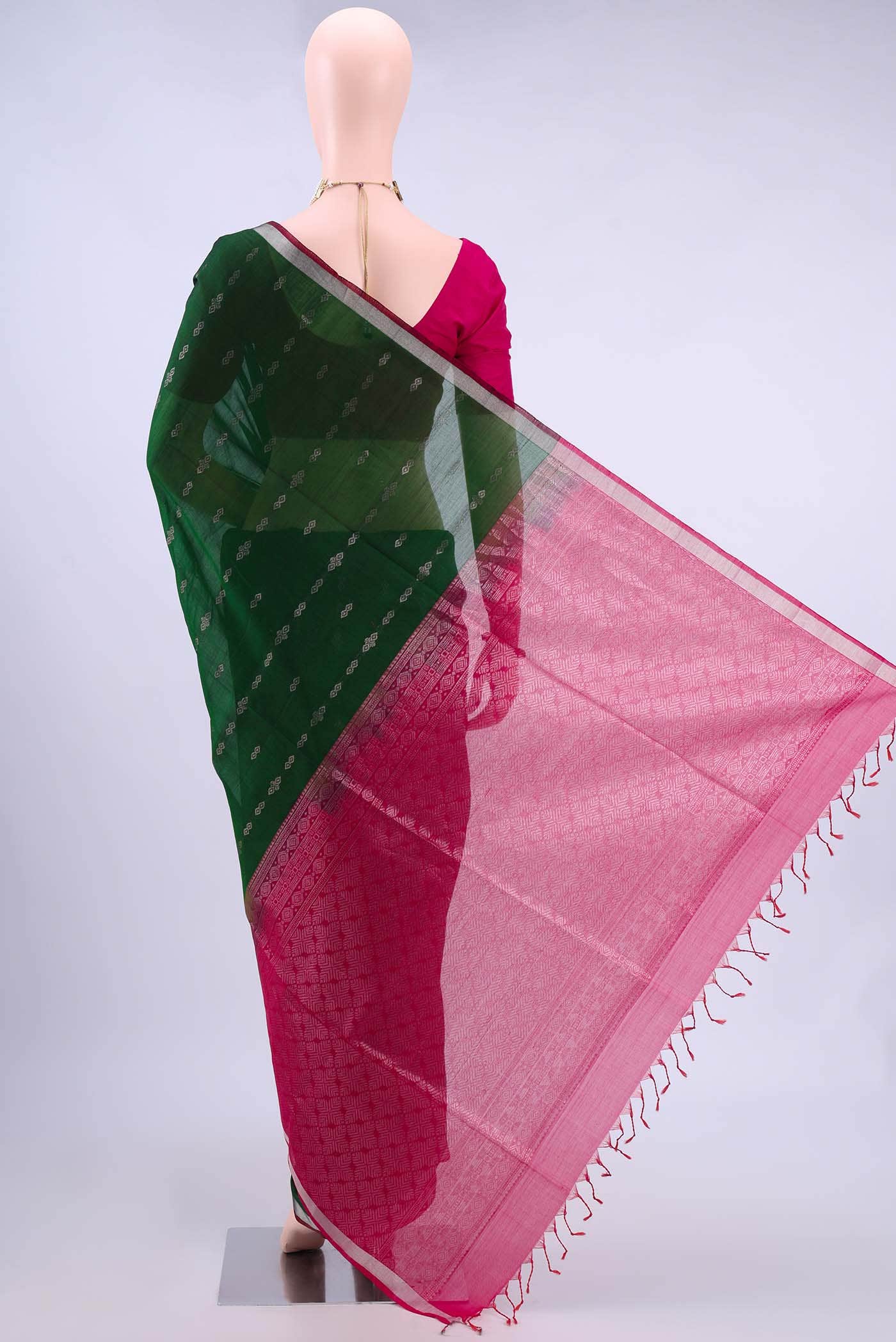 Bottle Green Kora Cotton Saree