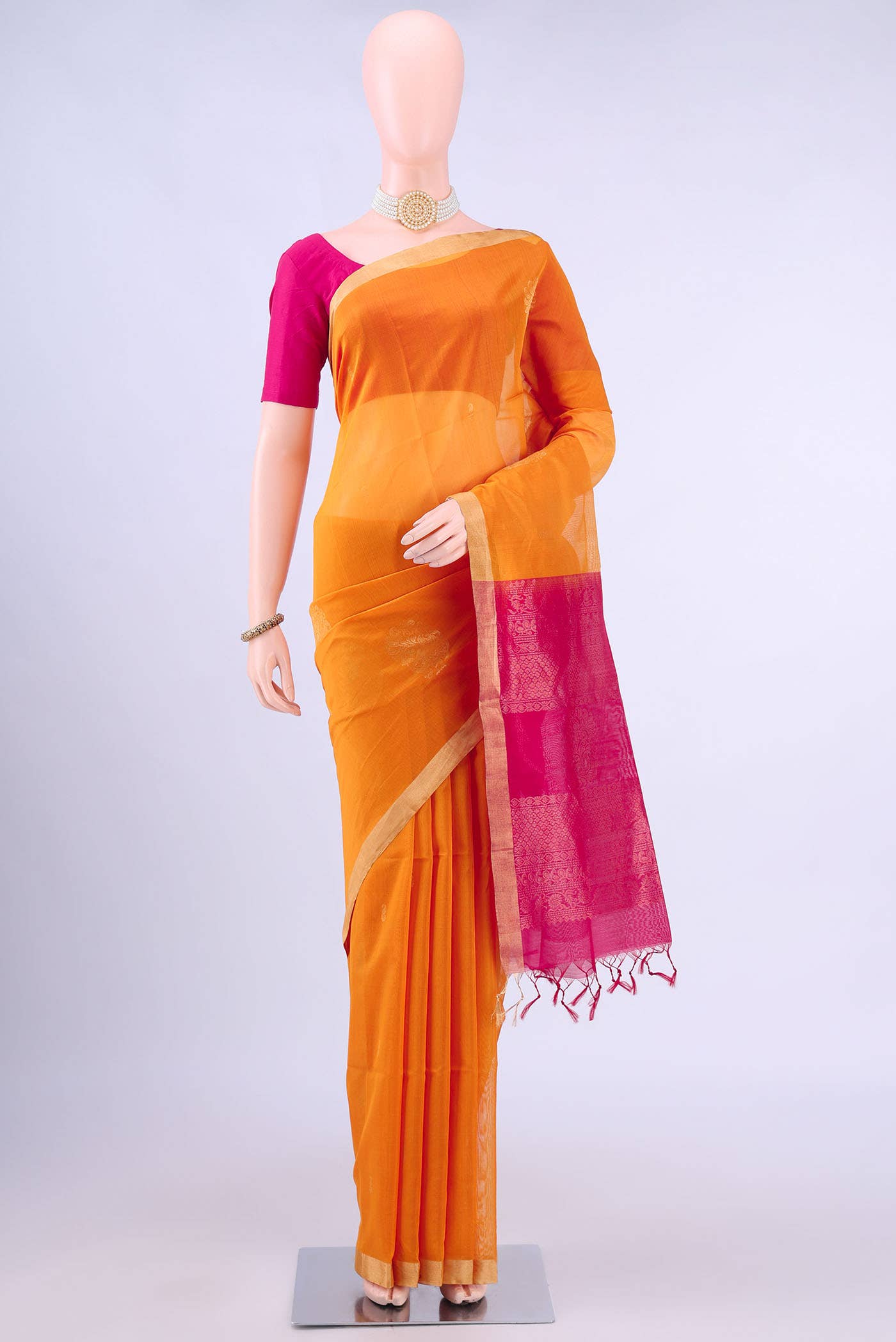 Yellow Kora Cotton Saree