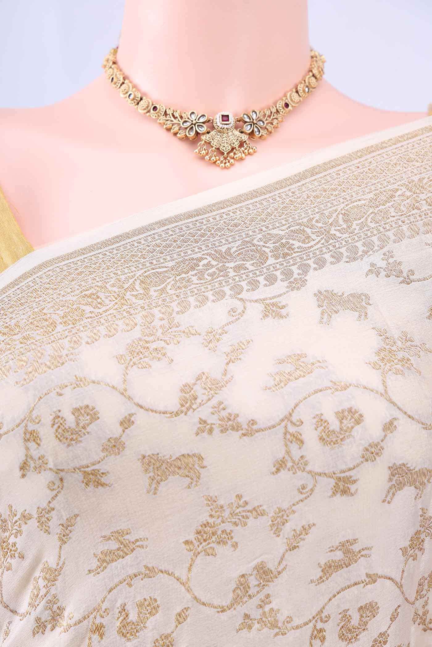 Off White Banarasi Georgette Saree