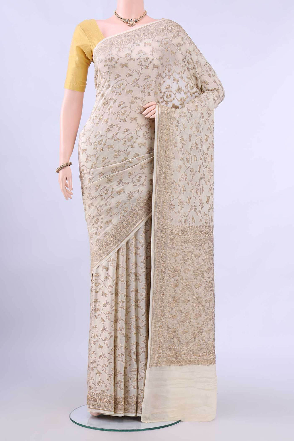 Off White Banarasi Georgette Saree