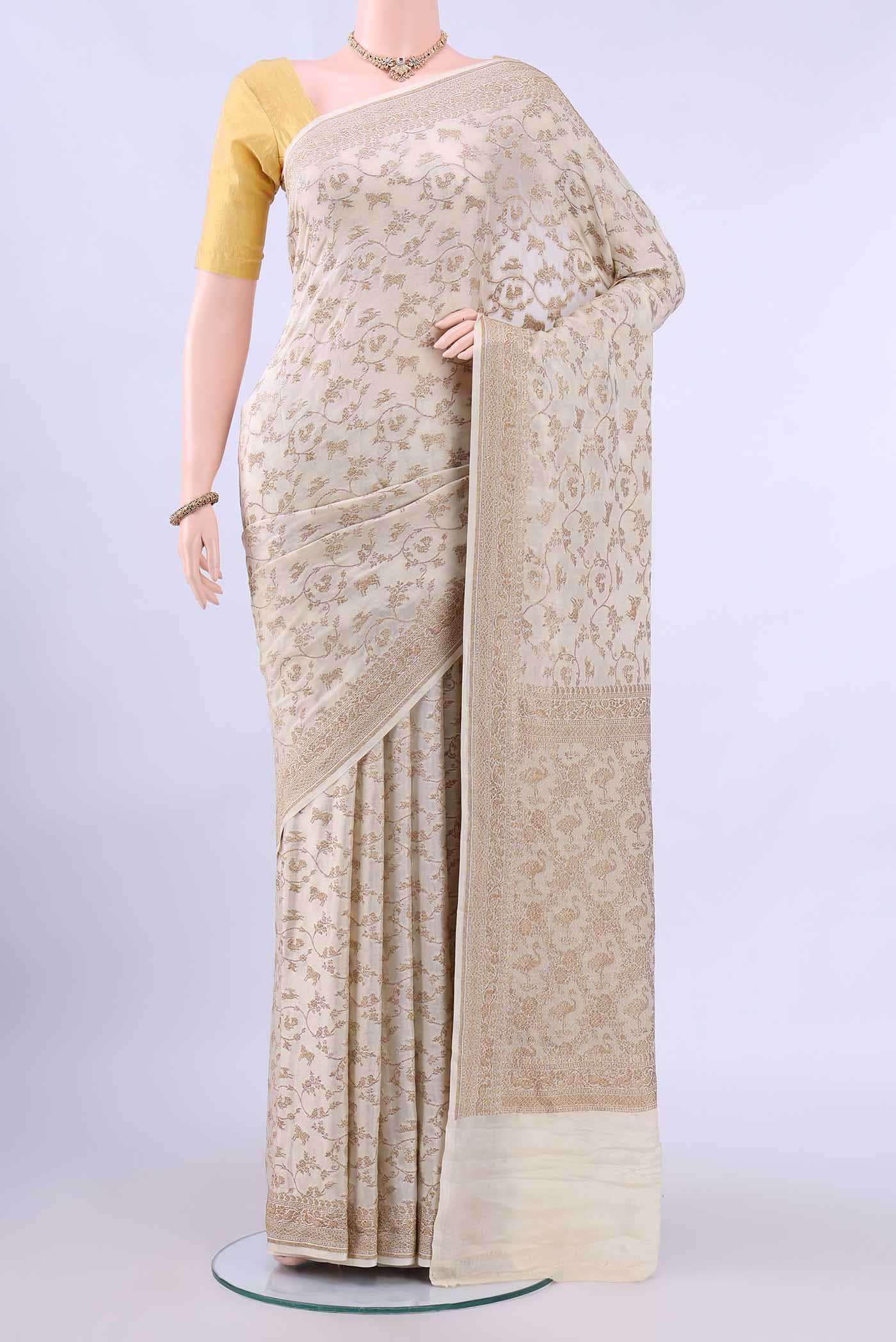 Off White Banarasi Georgette Saree