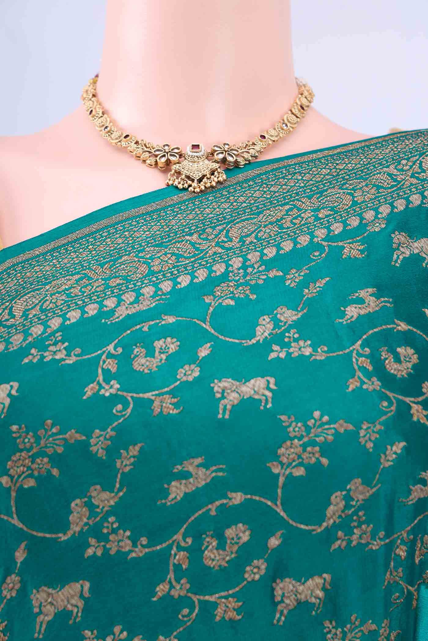 Peacock Blue Banarasi Georgette Saree