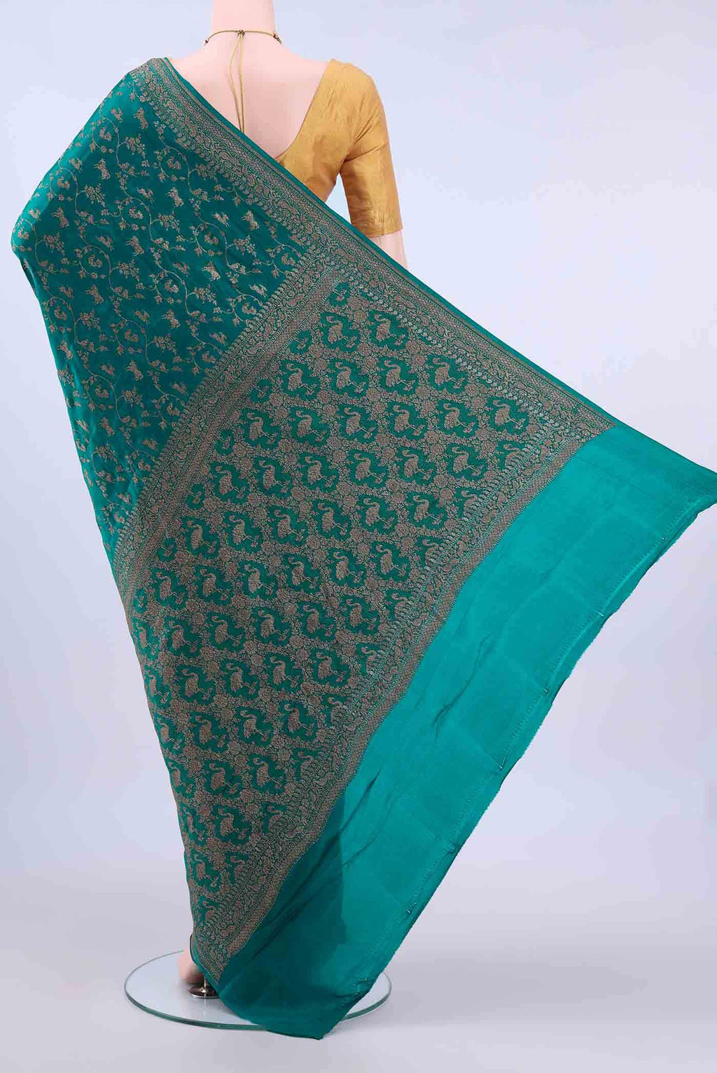 Peacock Blue Banarasi Georgette Saree