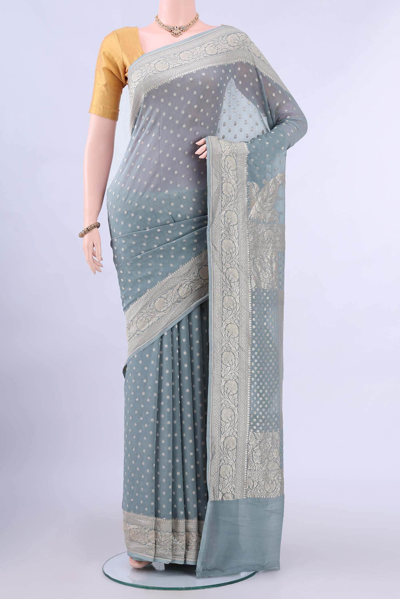 Grey Banarasi Georgette Saree