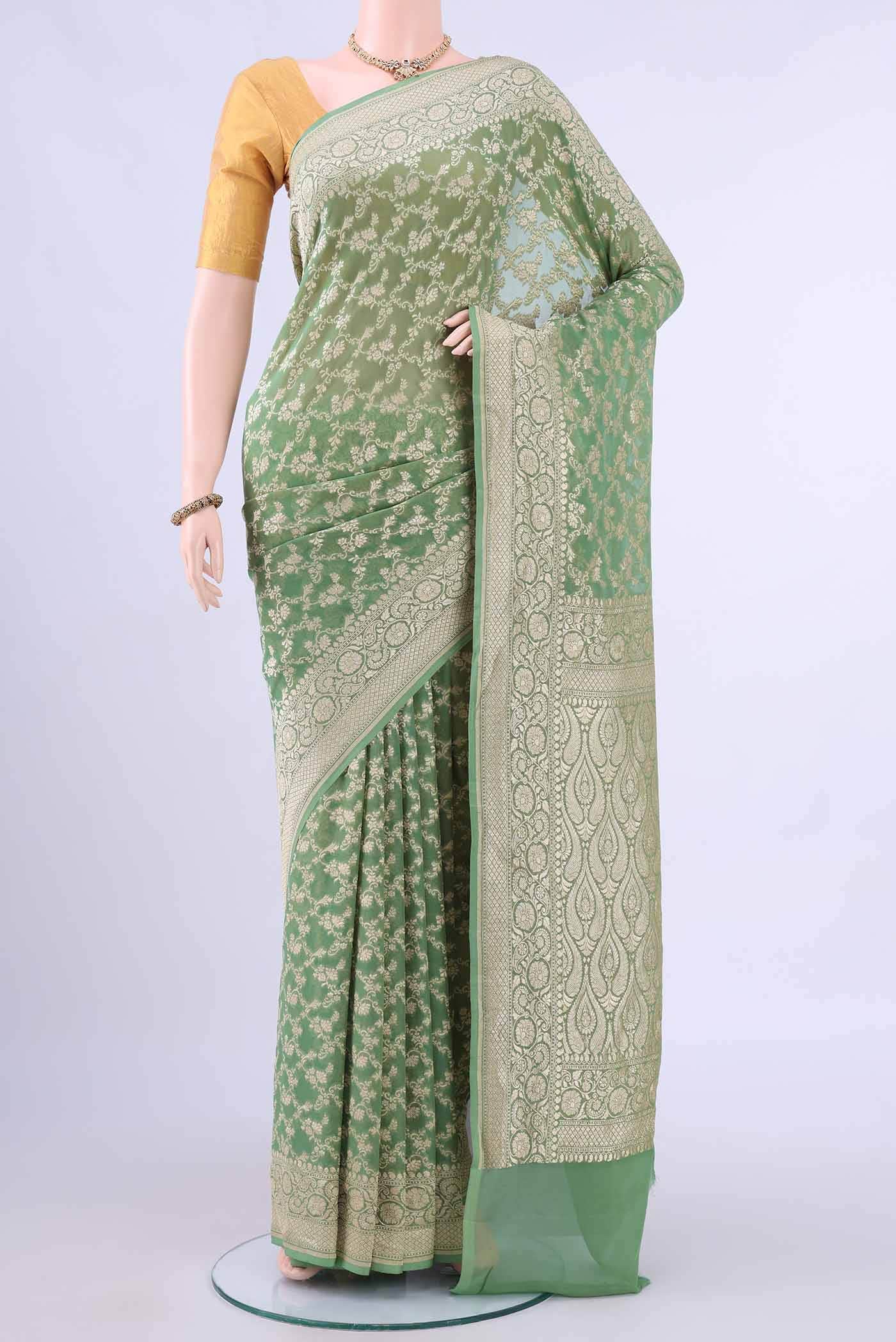 Light Green Banarasi Georgette Saree