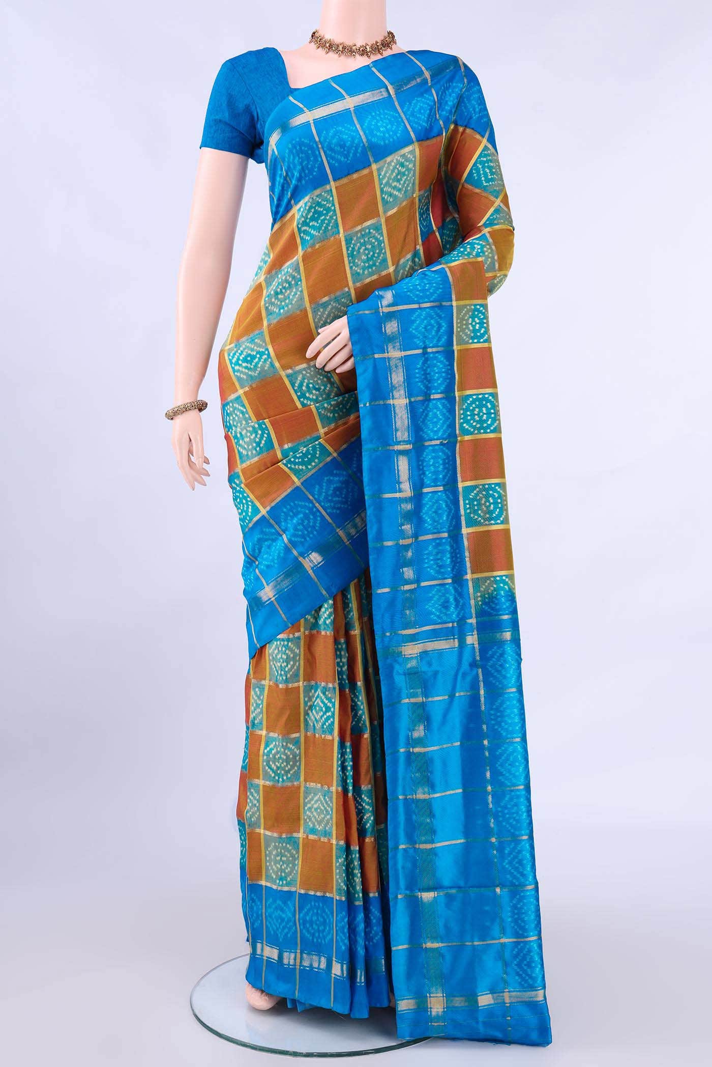 Brick Orange Pochampally Silk Saree