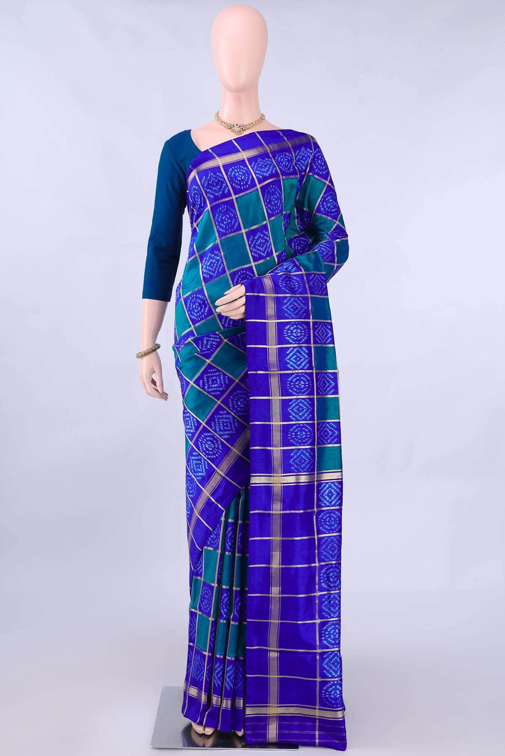 Peacock Blue Dual Tone Pochampally Silk Saree