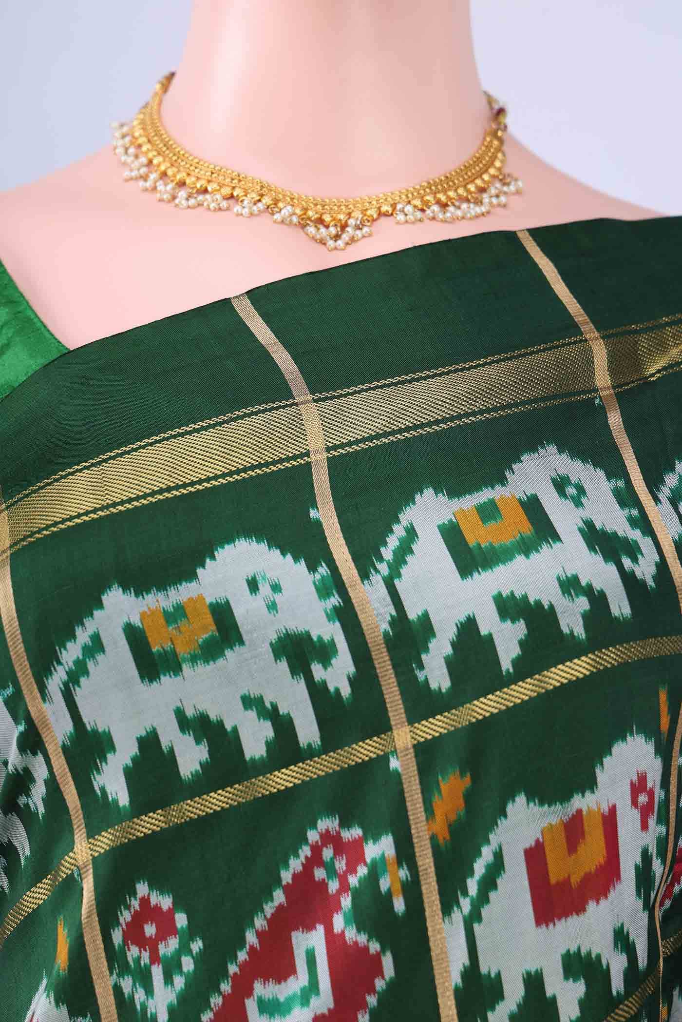 Bottle Green Pochampally Silk Saree