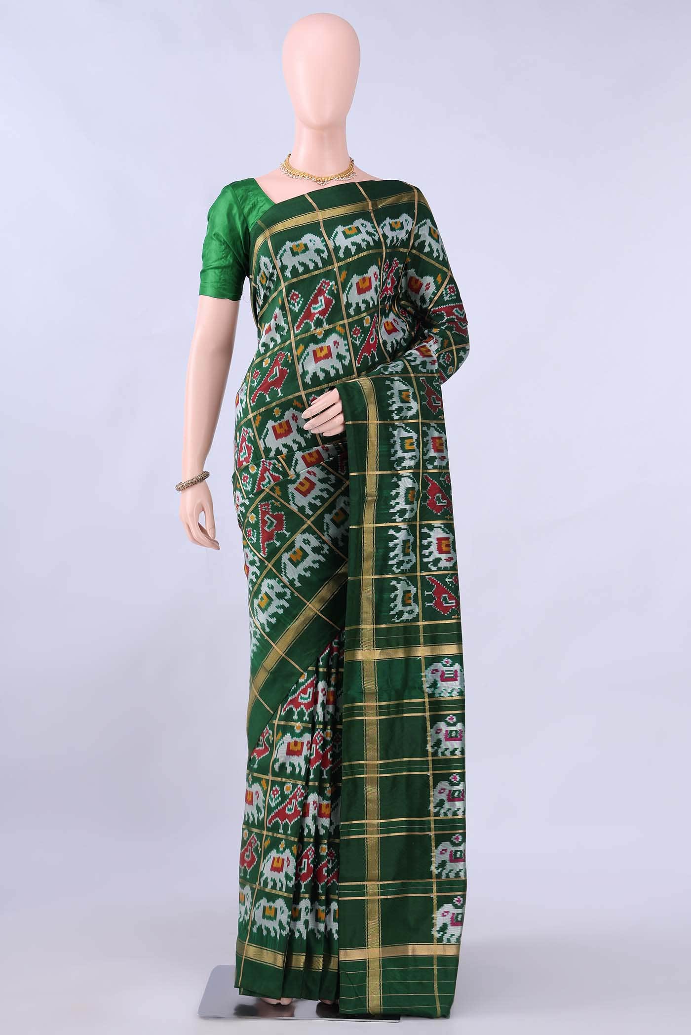Bottle Green Pochampally Silk Saree