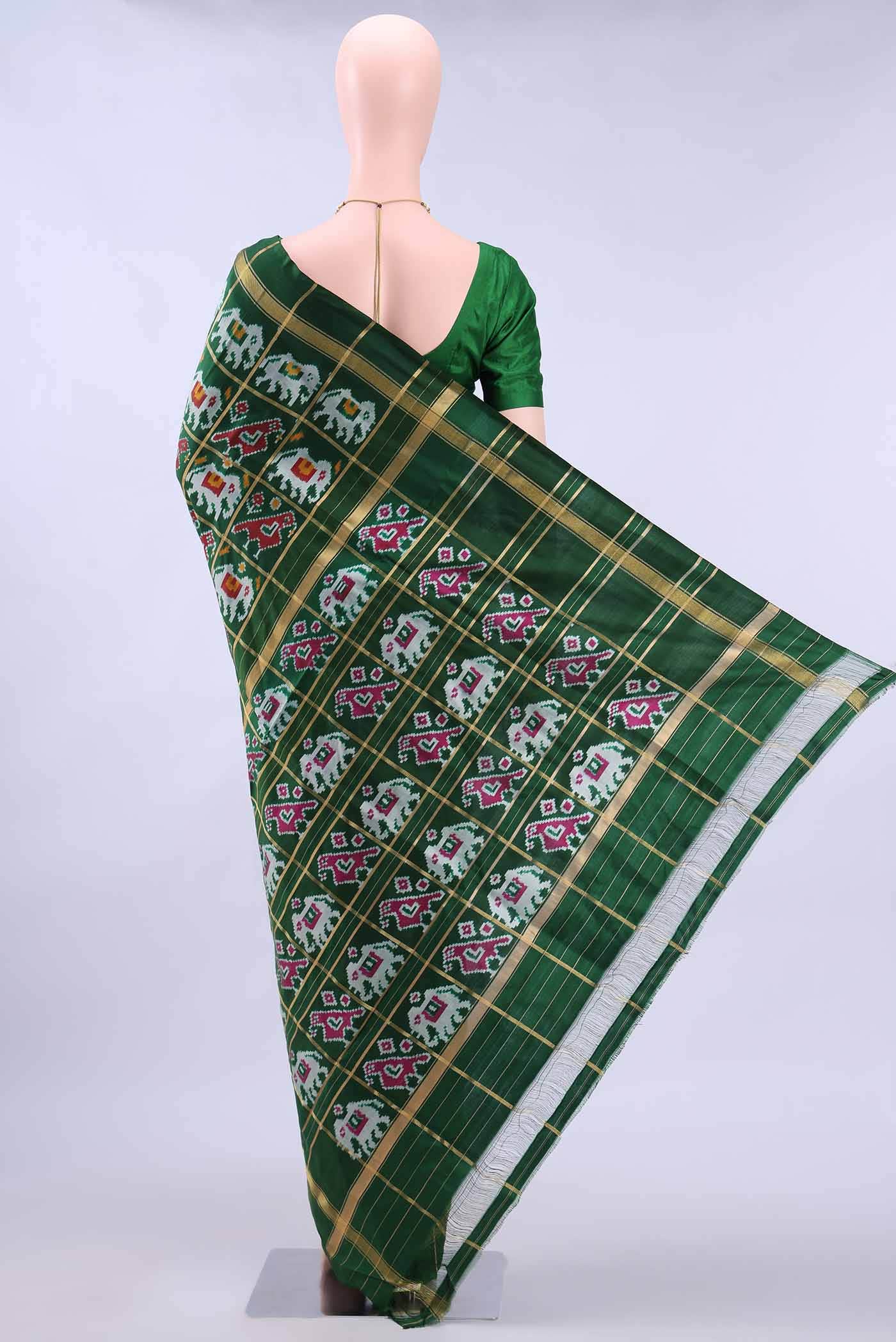 Bottle Green Pochampally Silk Saree