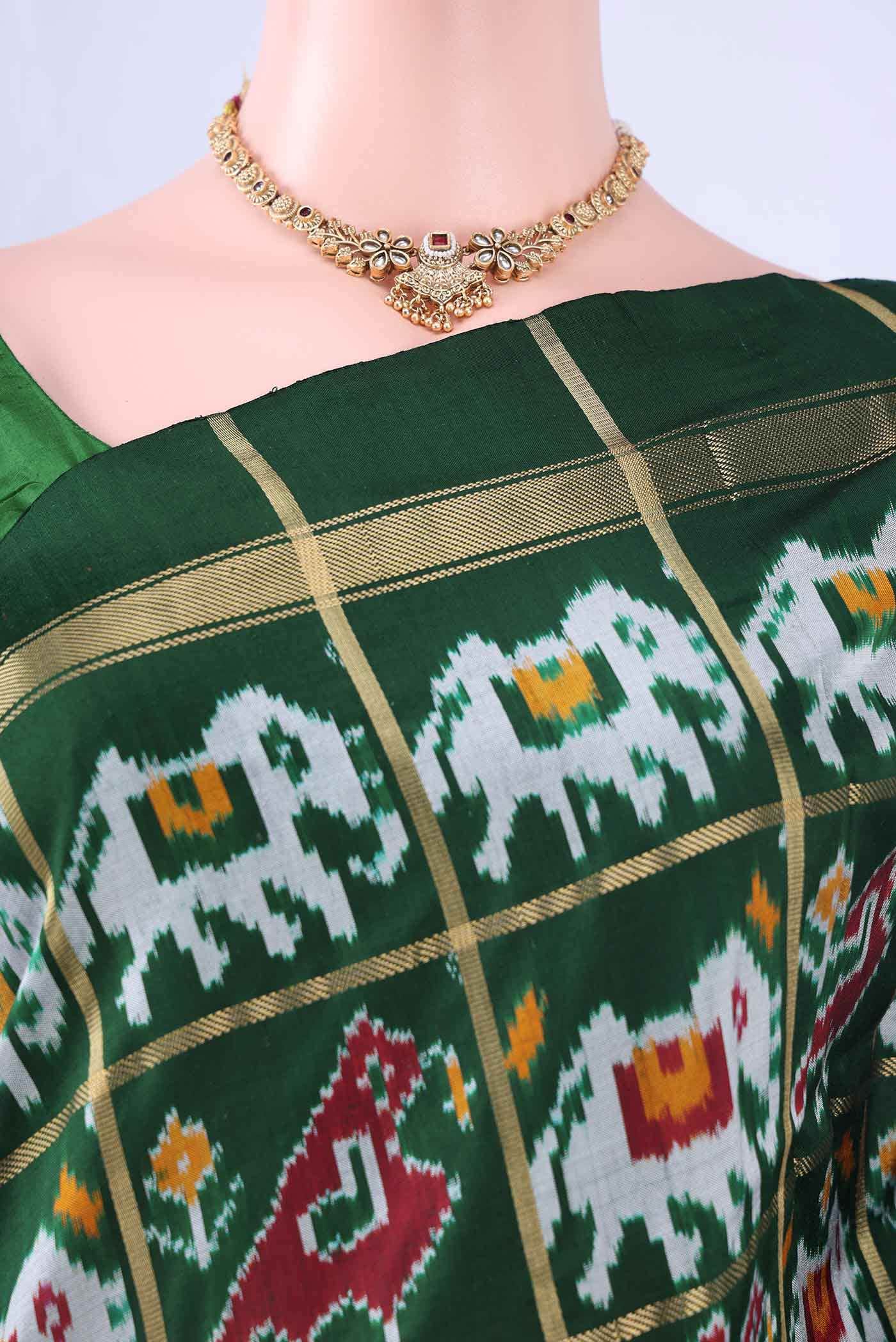Bottle Green Pochampally Silk Saree