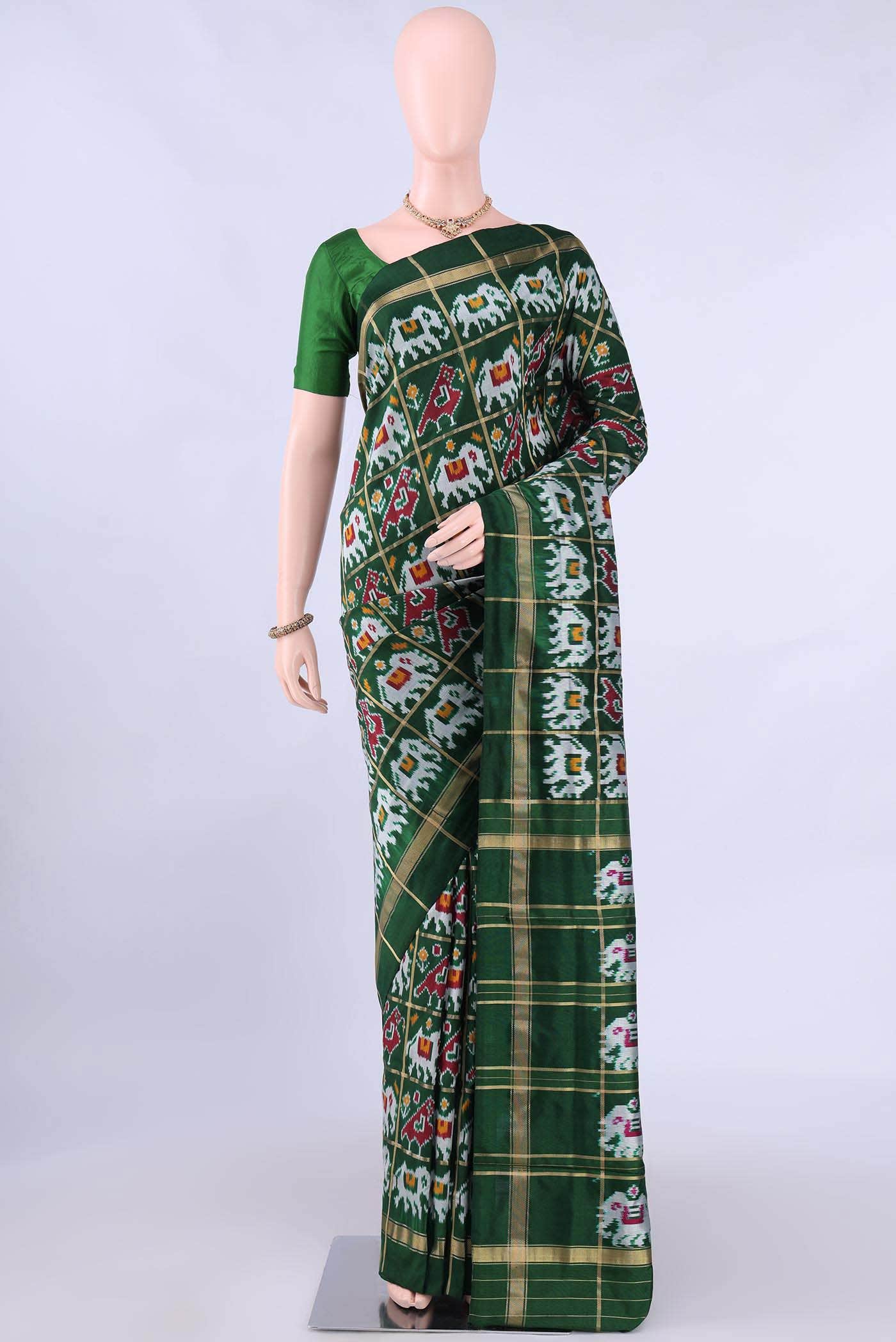 Bottle Green Pochampally Silk Saree