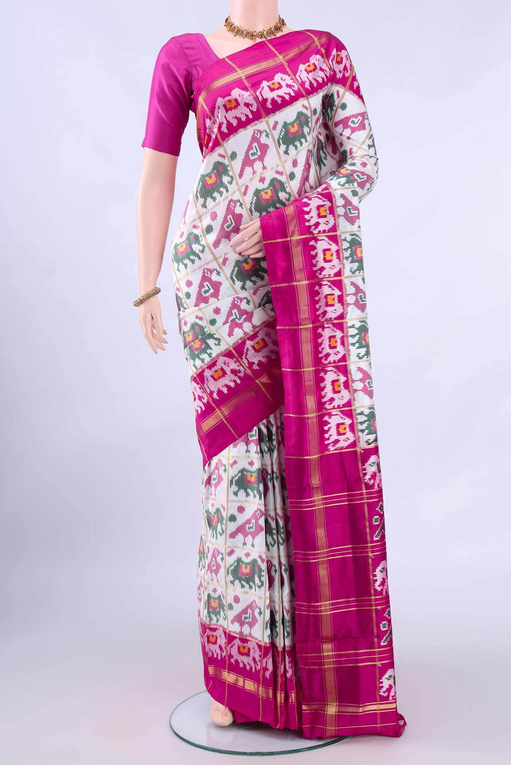 White Pochampally Silk Saree