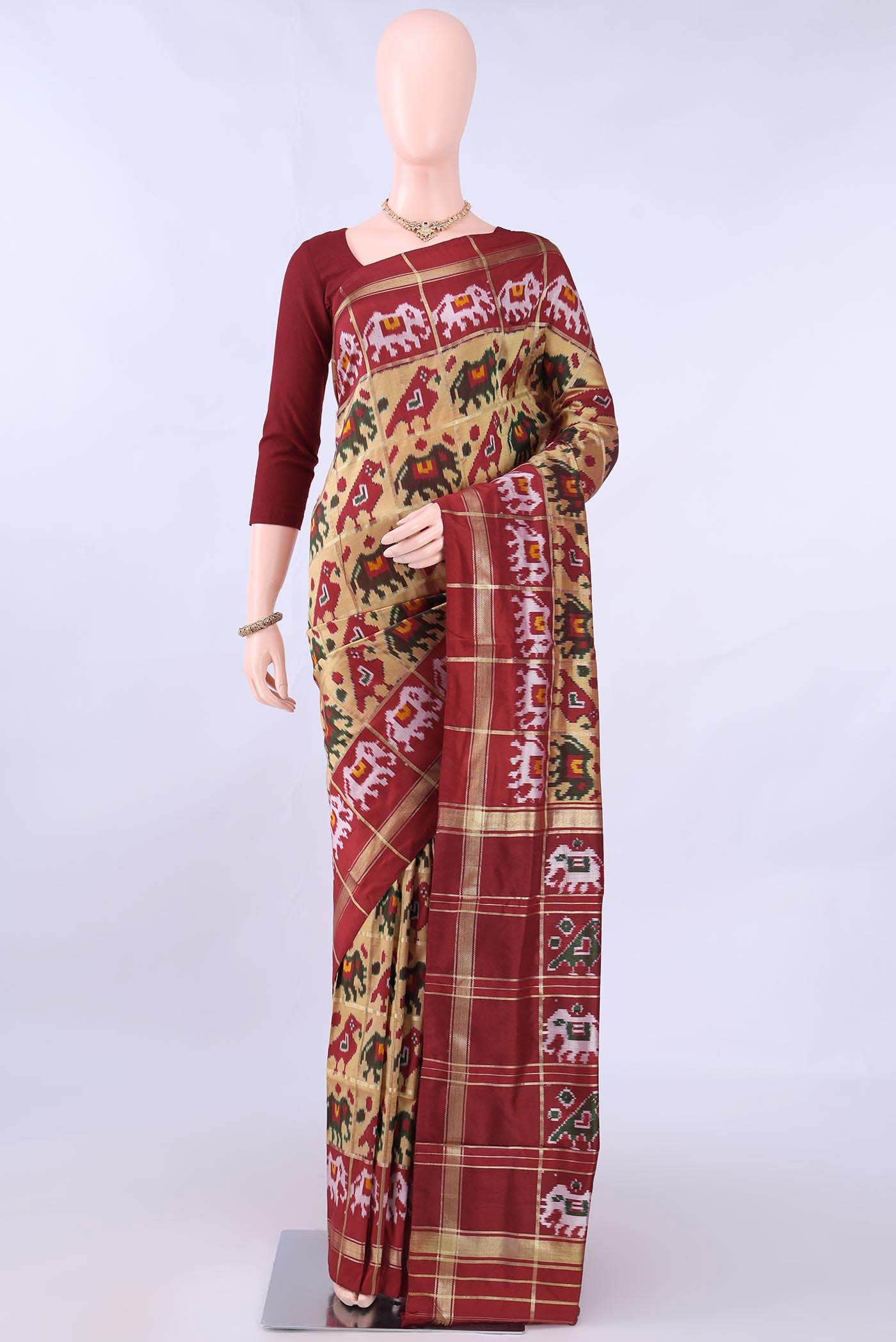 Golden Dual Tone Pochampally Silk Saree