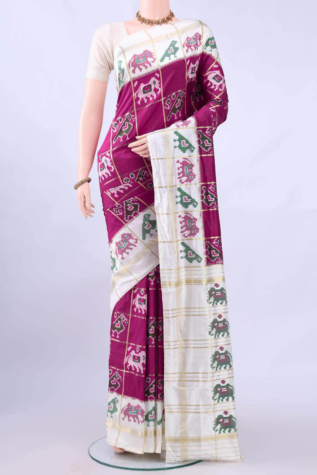 Dark Pink Pochampally Silk Saree