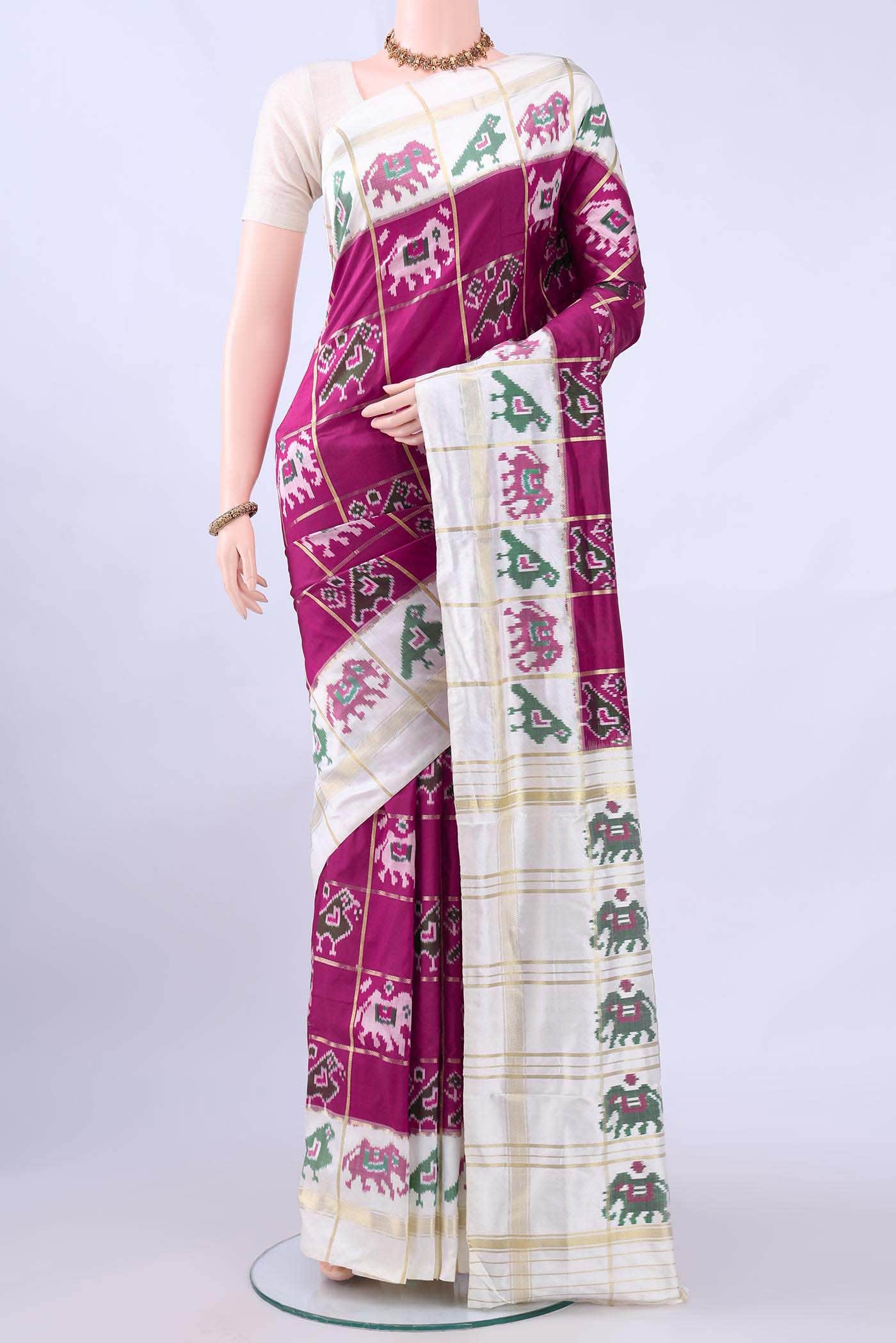 Dark Pink Pochampally Silk Saree