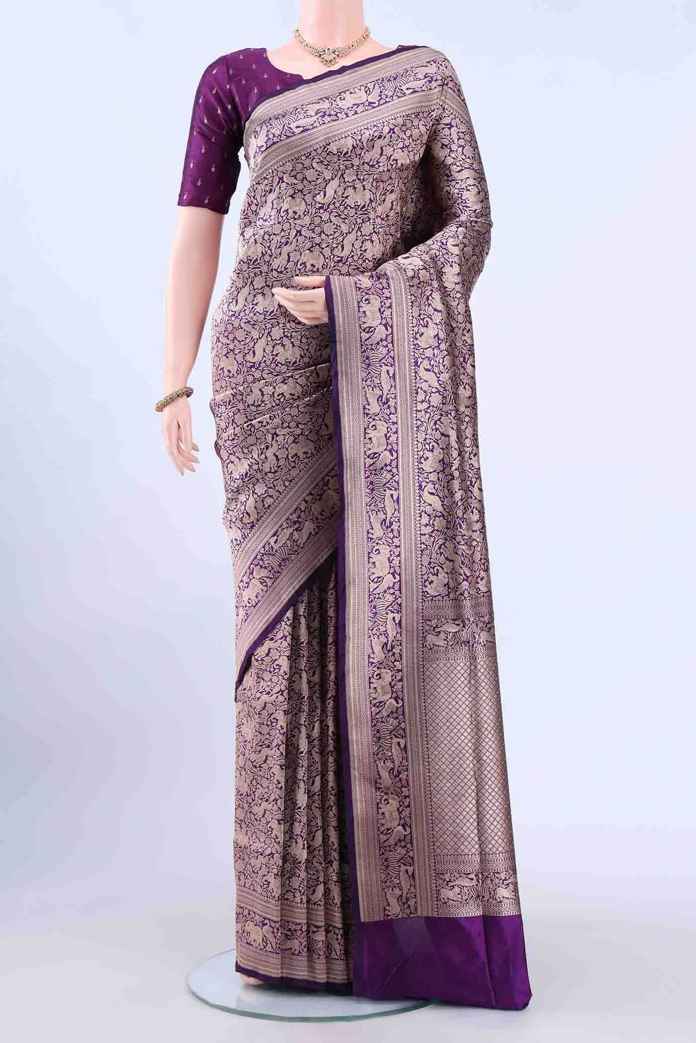 Burgundy Banarasi Silk Saree