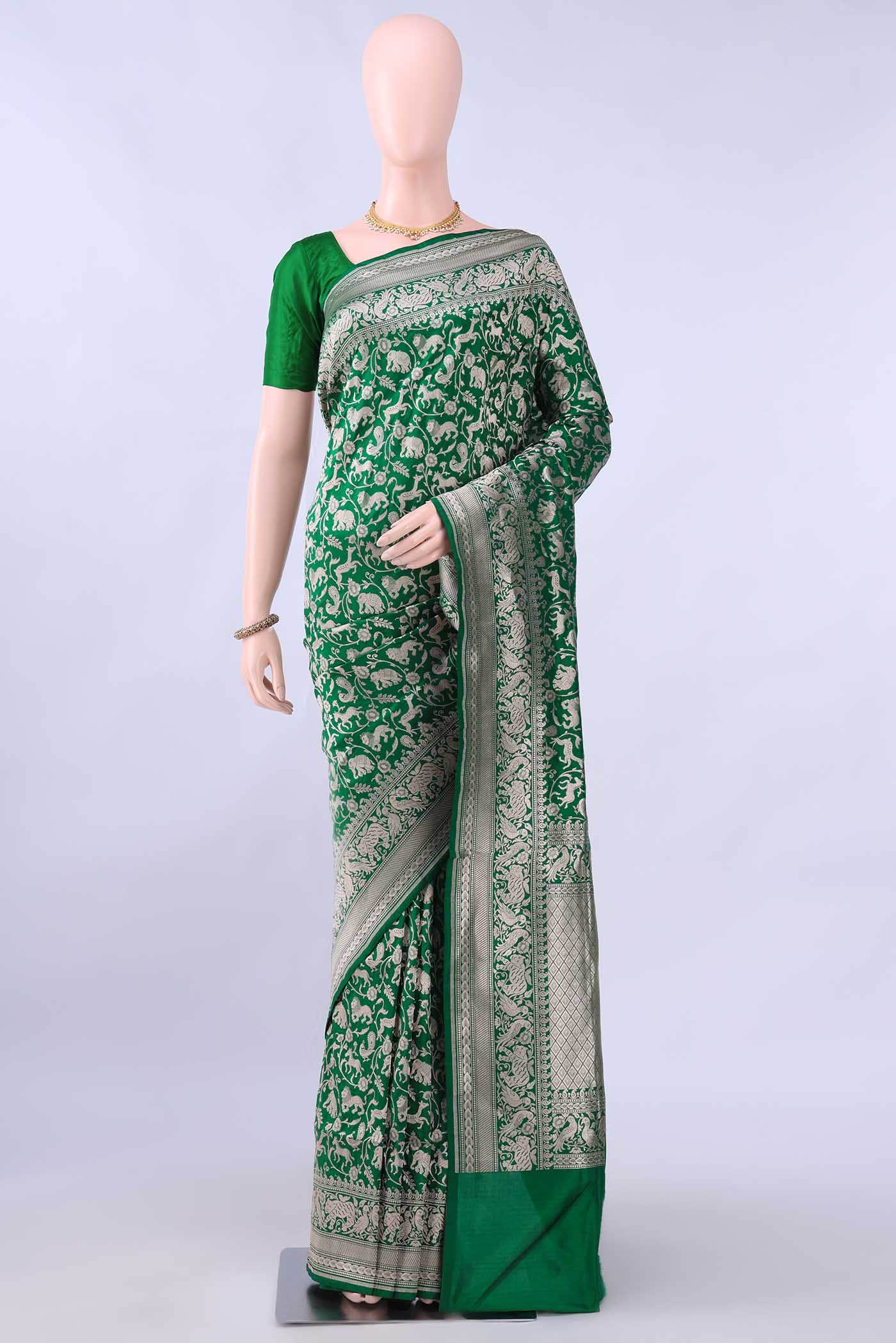 Bottle Green Banarasi Silk Saree