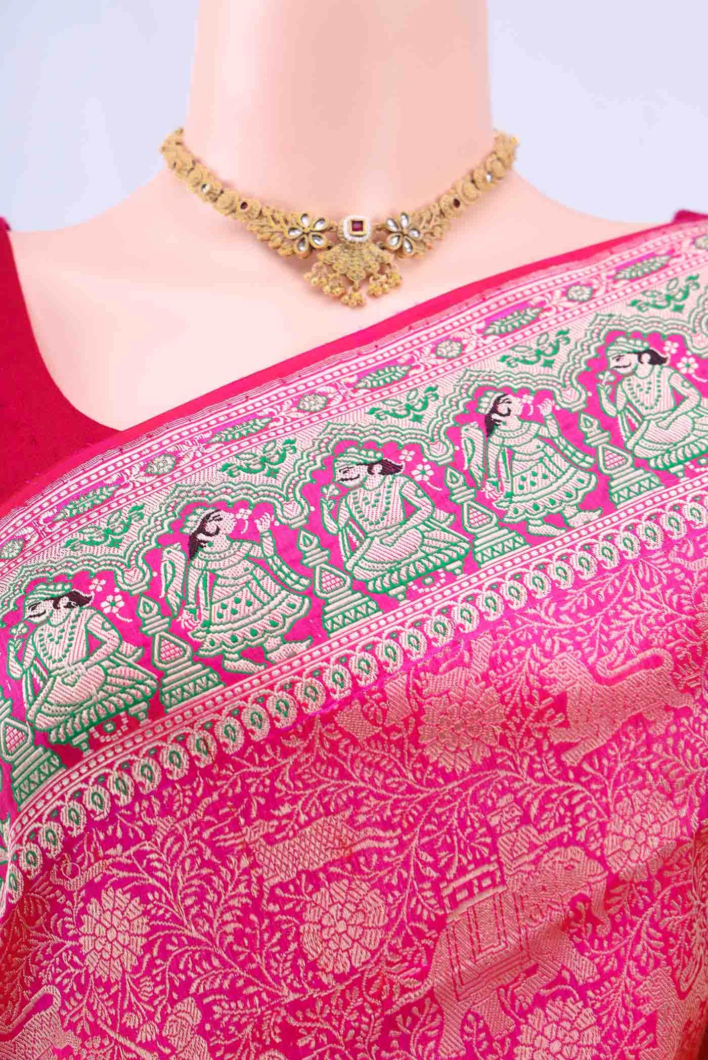 Rose pink Banarasi Silk Saree